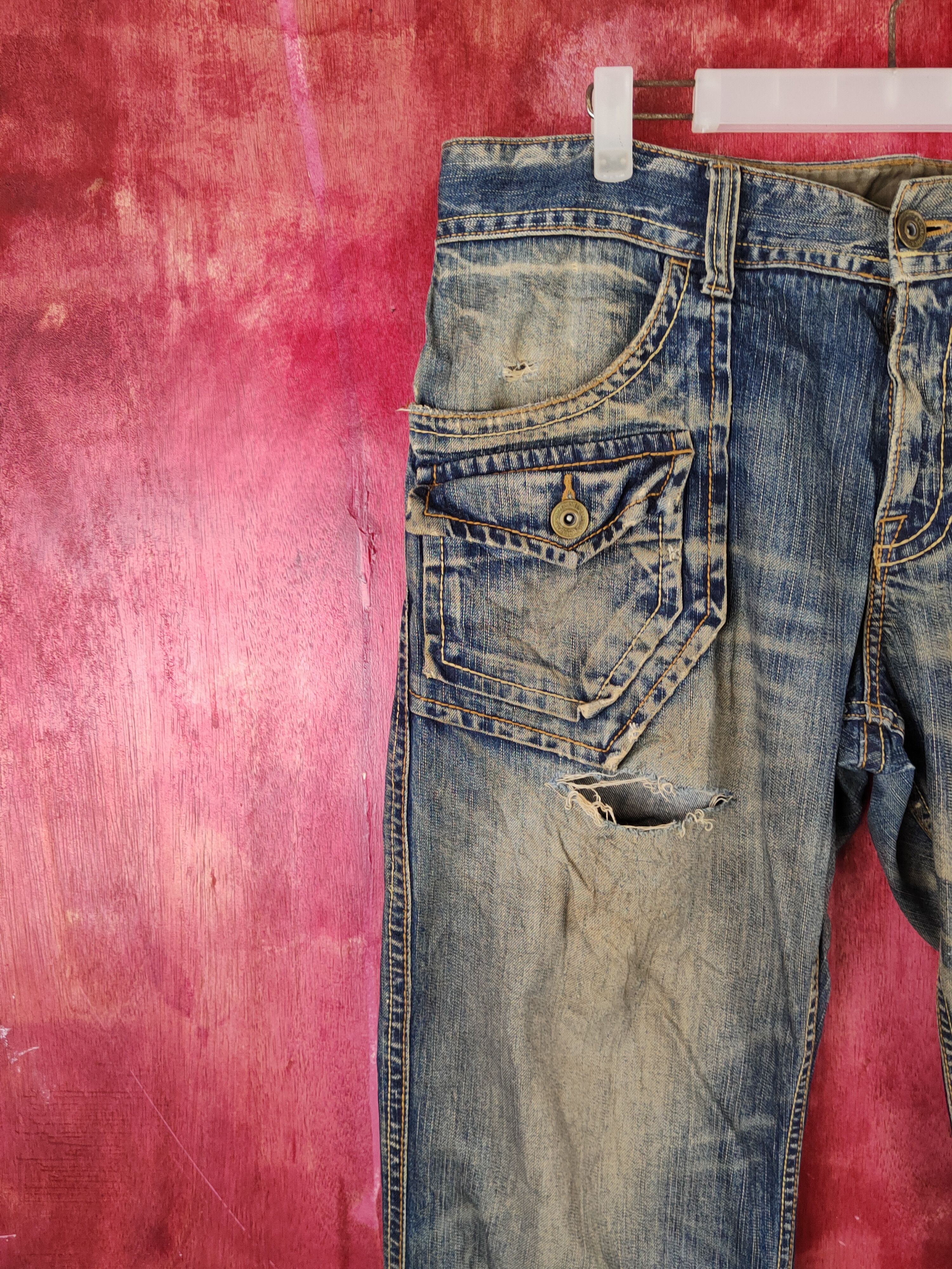 Japanese Brand DL Rush/Hour Dark Blue Faded Distressed Ripped Jeans #S1811 Size US 36 / EU 52 - 3 Thumbnail