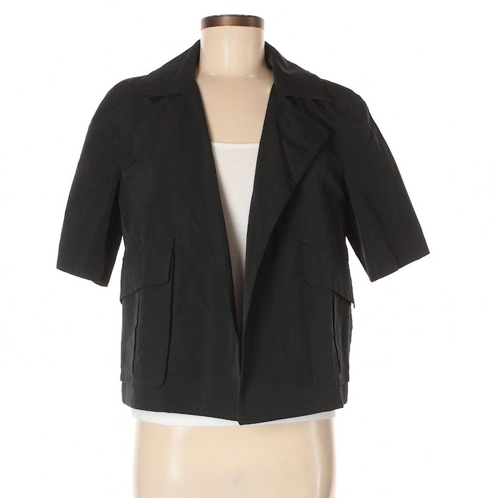 image of Derek Lam Designer Minimalist Black Open Blazer Jacket, Women's (Size Medium)