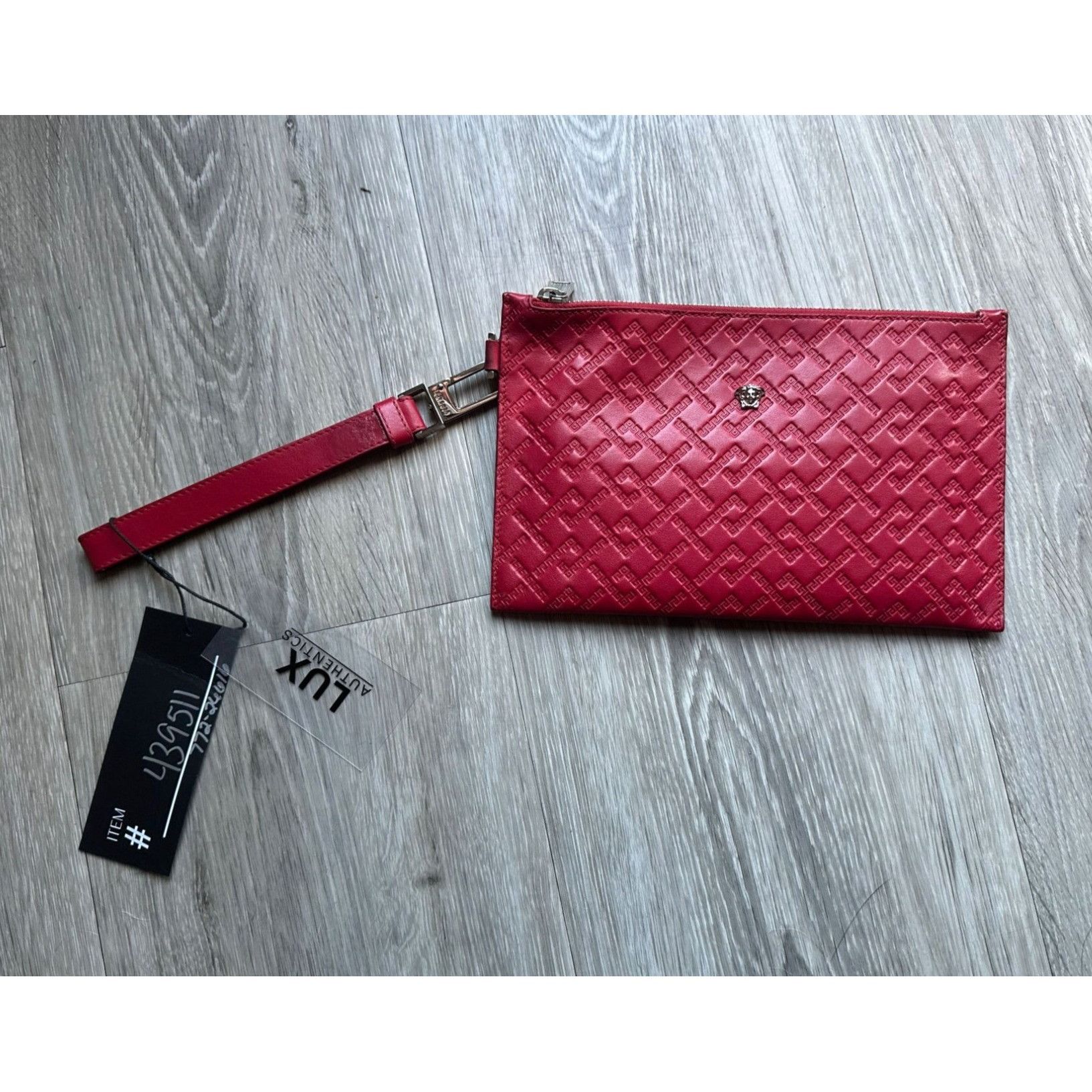 Versace Versace Large Red Logo Print Leather Wristlet Clutch Size ONE SIZE - 1 Thumbnail