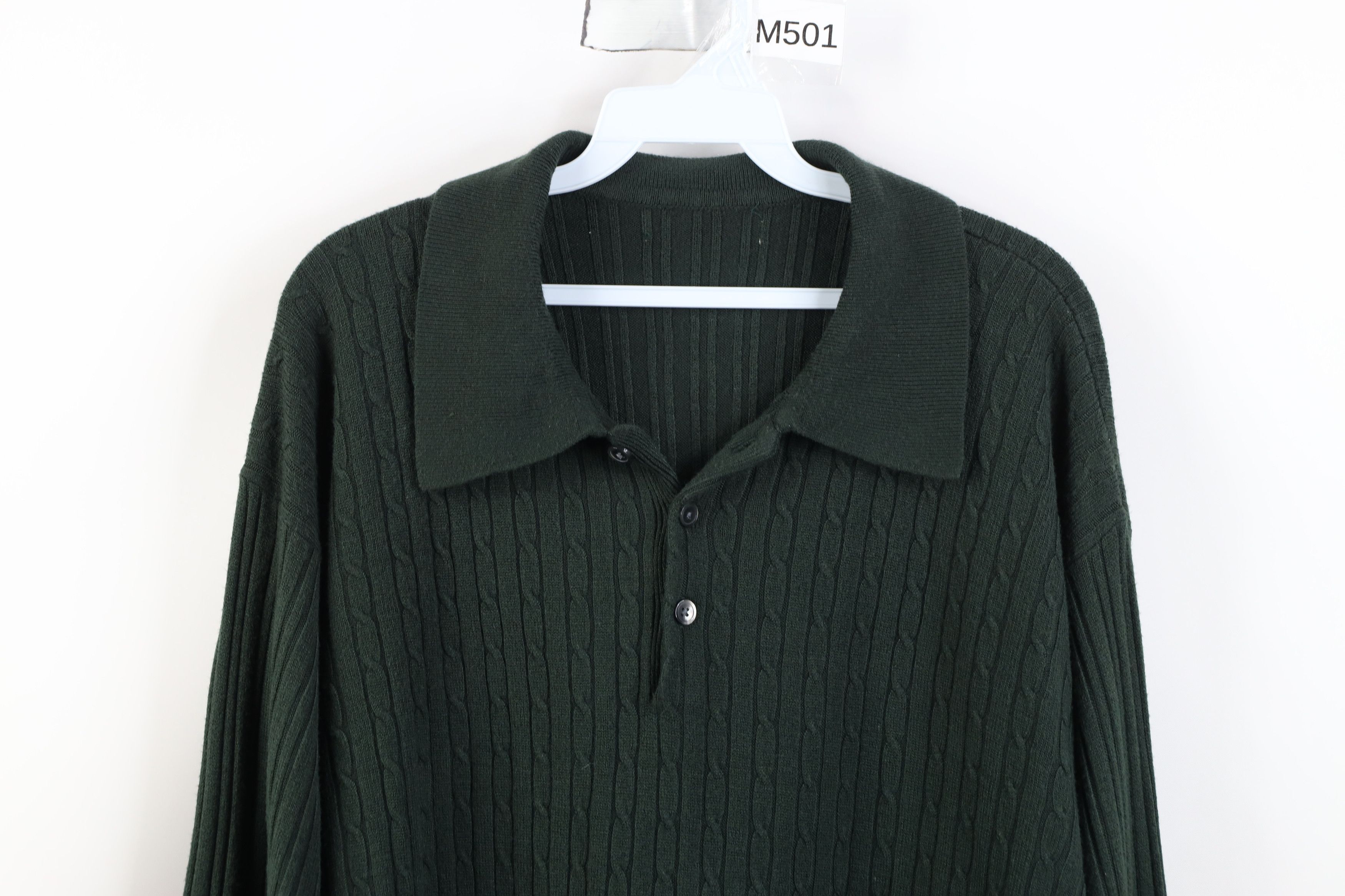 Vintage Vintage 90s Streetwear Cable Knit Collared Sweater Green Size US XL / EU 56 / 4 - 2 Thumbnail
