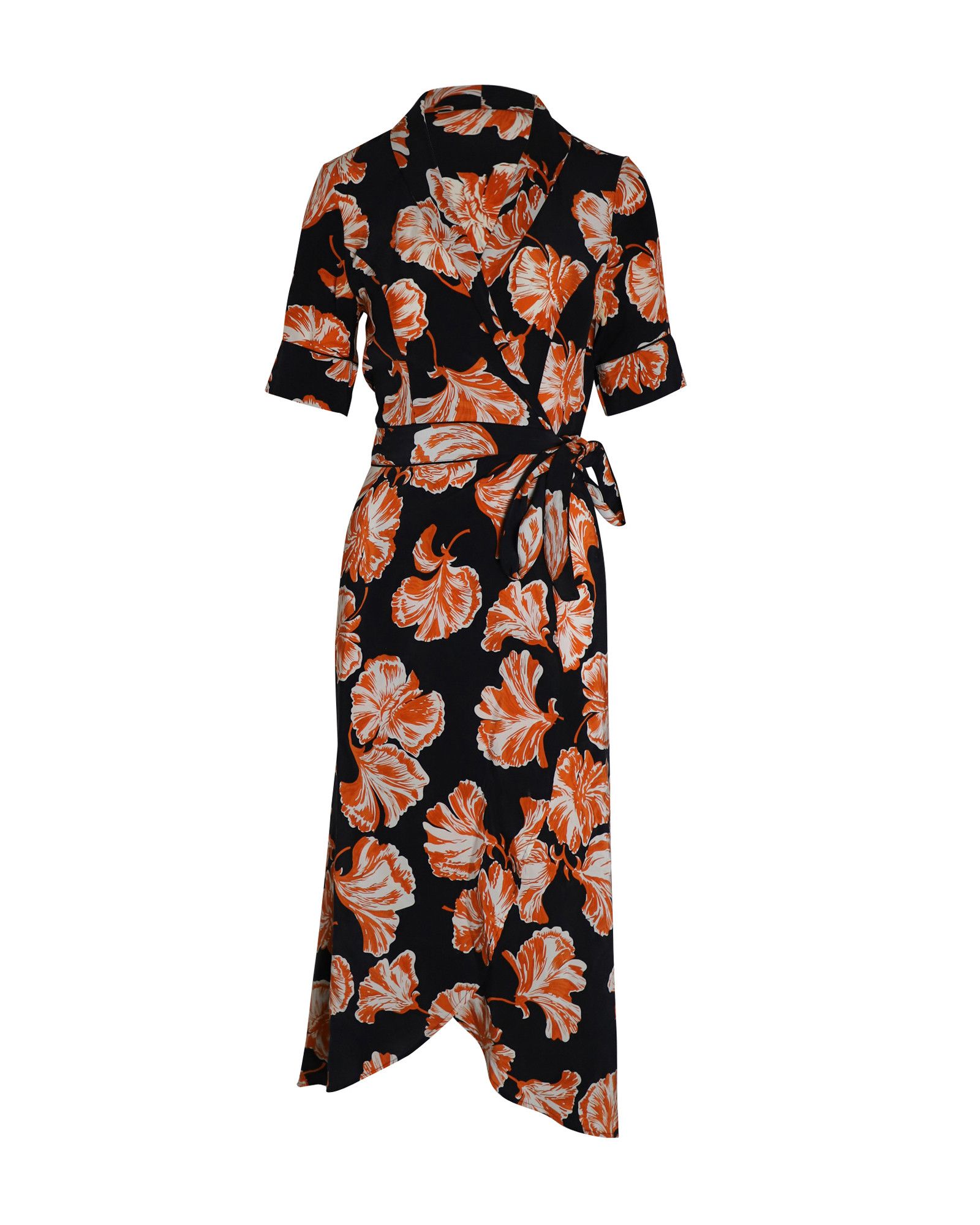 Ganni Ganni Midi Wrap Dress in Black and Orange Silk Size XXS / US 00 / IT 34 - 1 Thumbnail