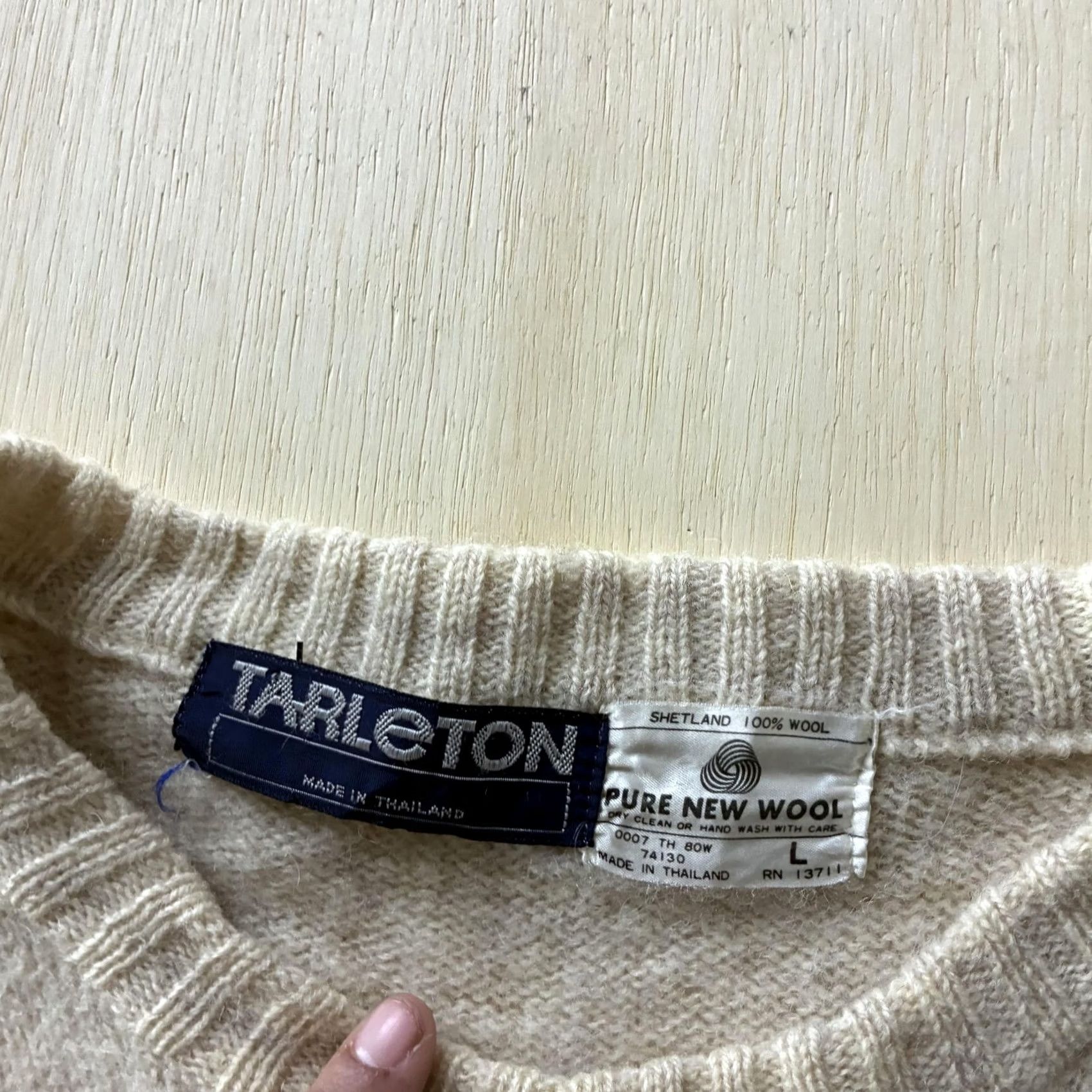 Vintage Vintage Tarleton Shetland Wool Sweater Mens Large Beige Tight Knit Size US L / EU 52-54 / 3 - 5 Thumbnail
