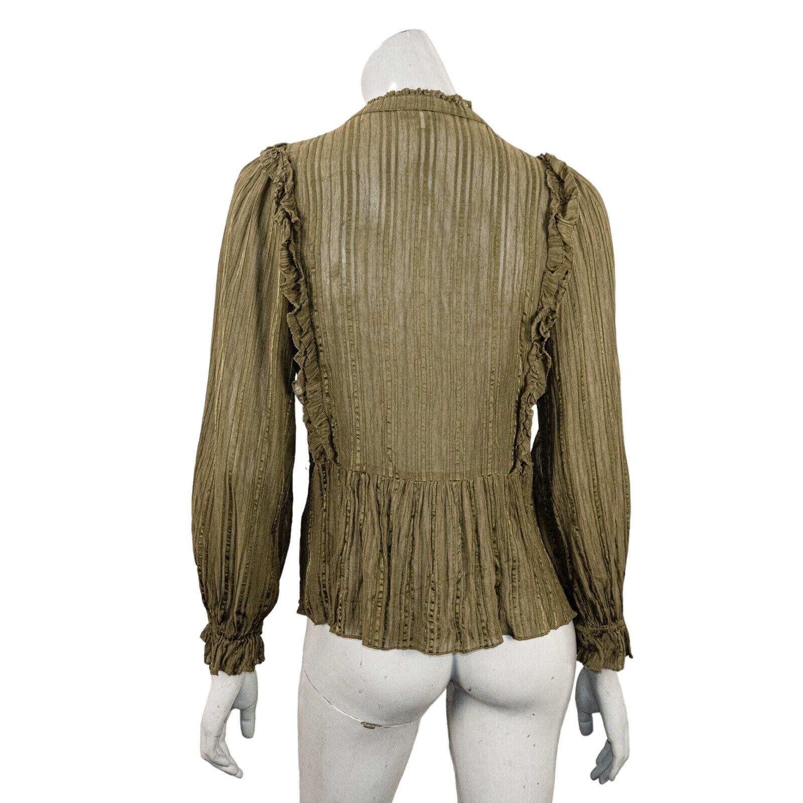 Reiss REISS Alandra Sheer Ruffle Blouse 1/2 button in olive green Size XS / US 0-2 / IT 36-38 - 4 Thumbnail