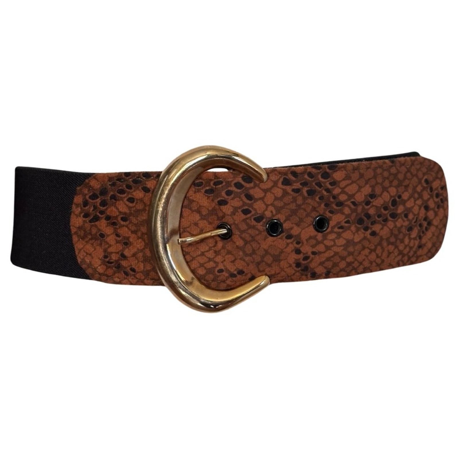 Vintage Vintage Black Stretch Belt With Faux Suede Snake Print Size ONE SIZE - 3 Thumbnail