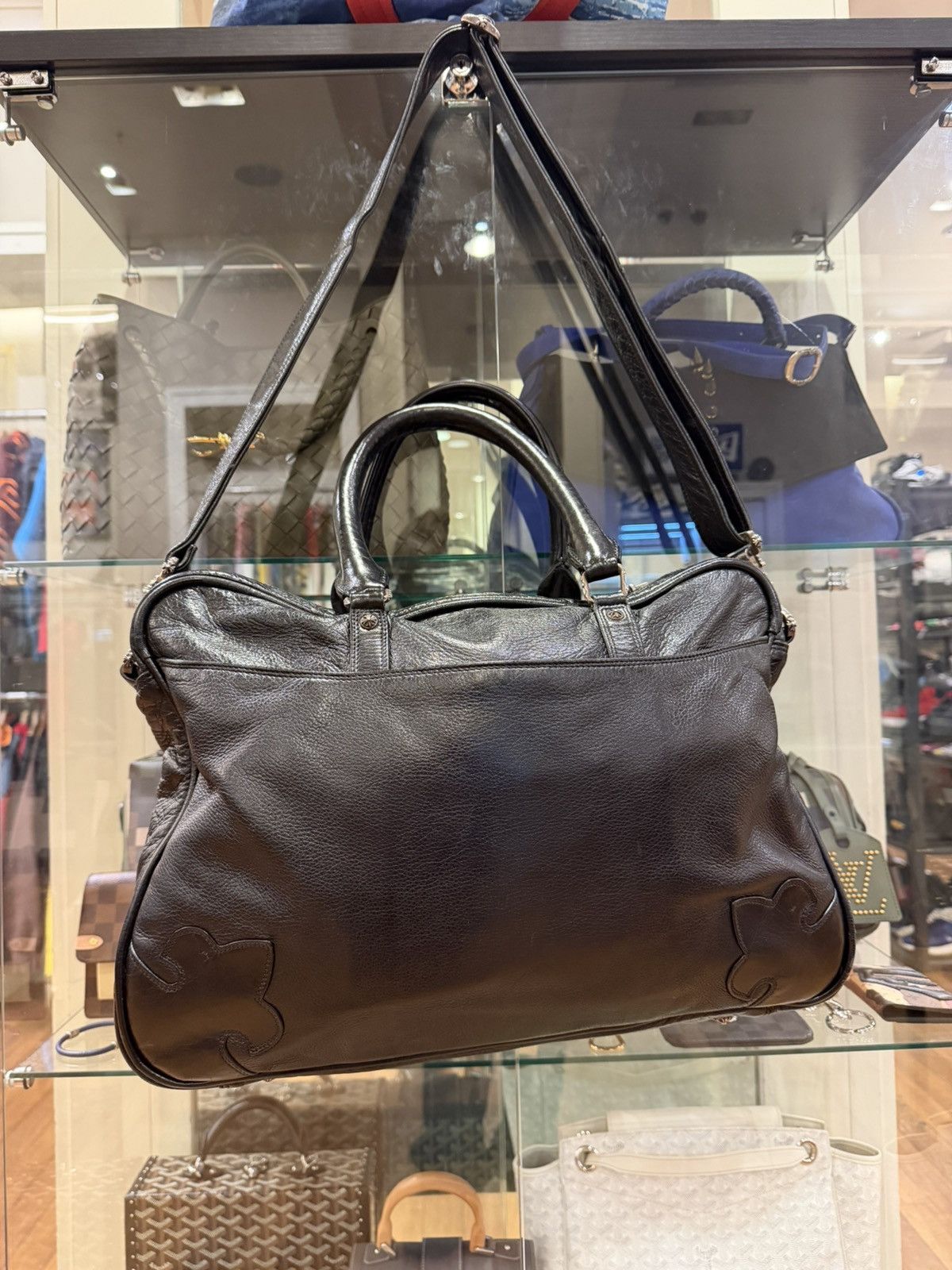 Chrome Hearts Black Leather Messenger Laptop Bag