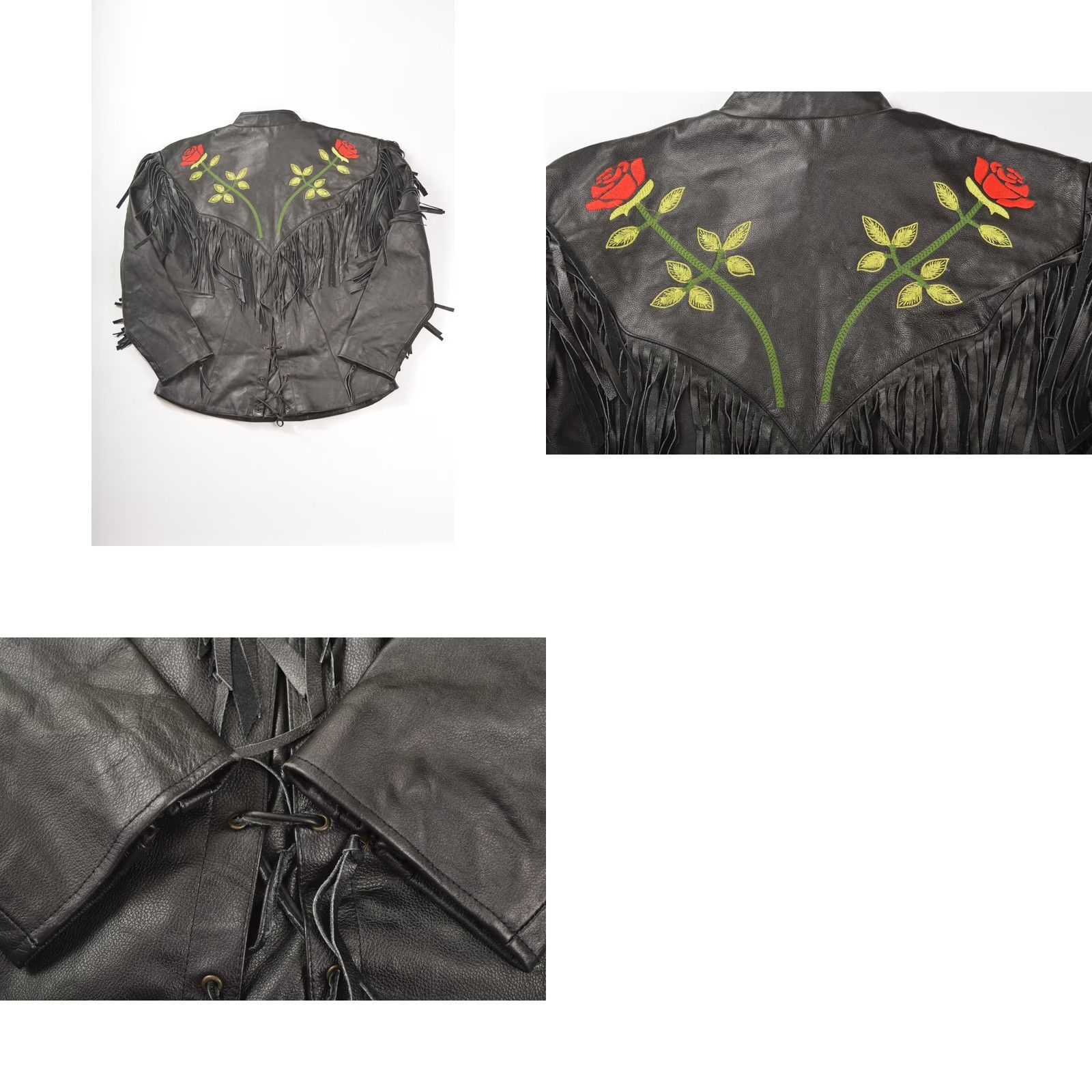 Vintage VINTAGE Fringed Biker Motorcycle Leather Jacket Roses Flowers Embroidery XL Women Jacket Black Painters? Size XL / US 12-14 / IT 48-50 - 8 Thumbnail