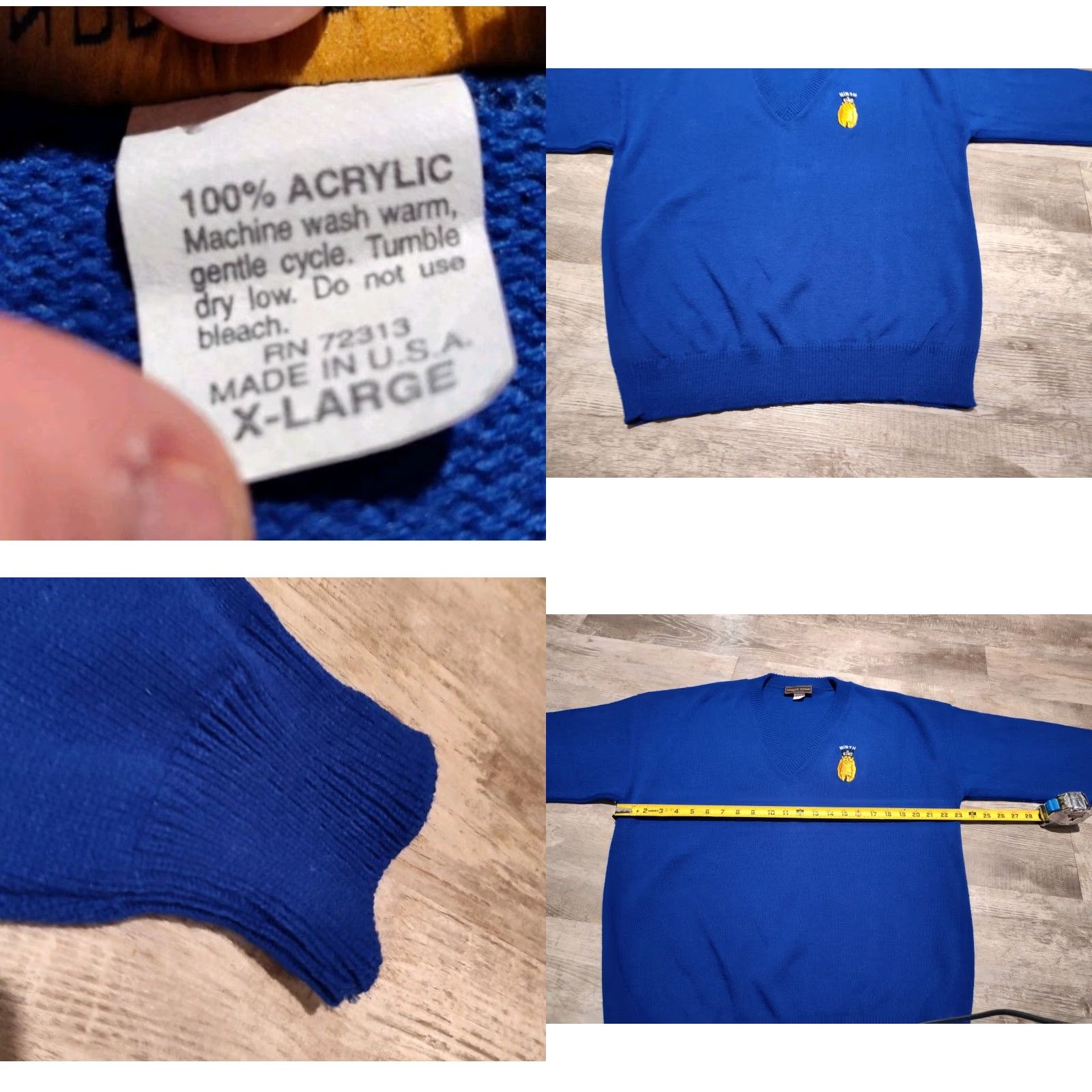 Vintage VINTAGE Andrew Rohan Men’s Sweater Pullover Long Sleeve V-Neck Mirth is King Mason Logo Blue XL Made in USA Size US XL / EU 56 / 4 - 8 Thumbnail