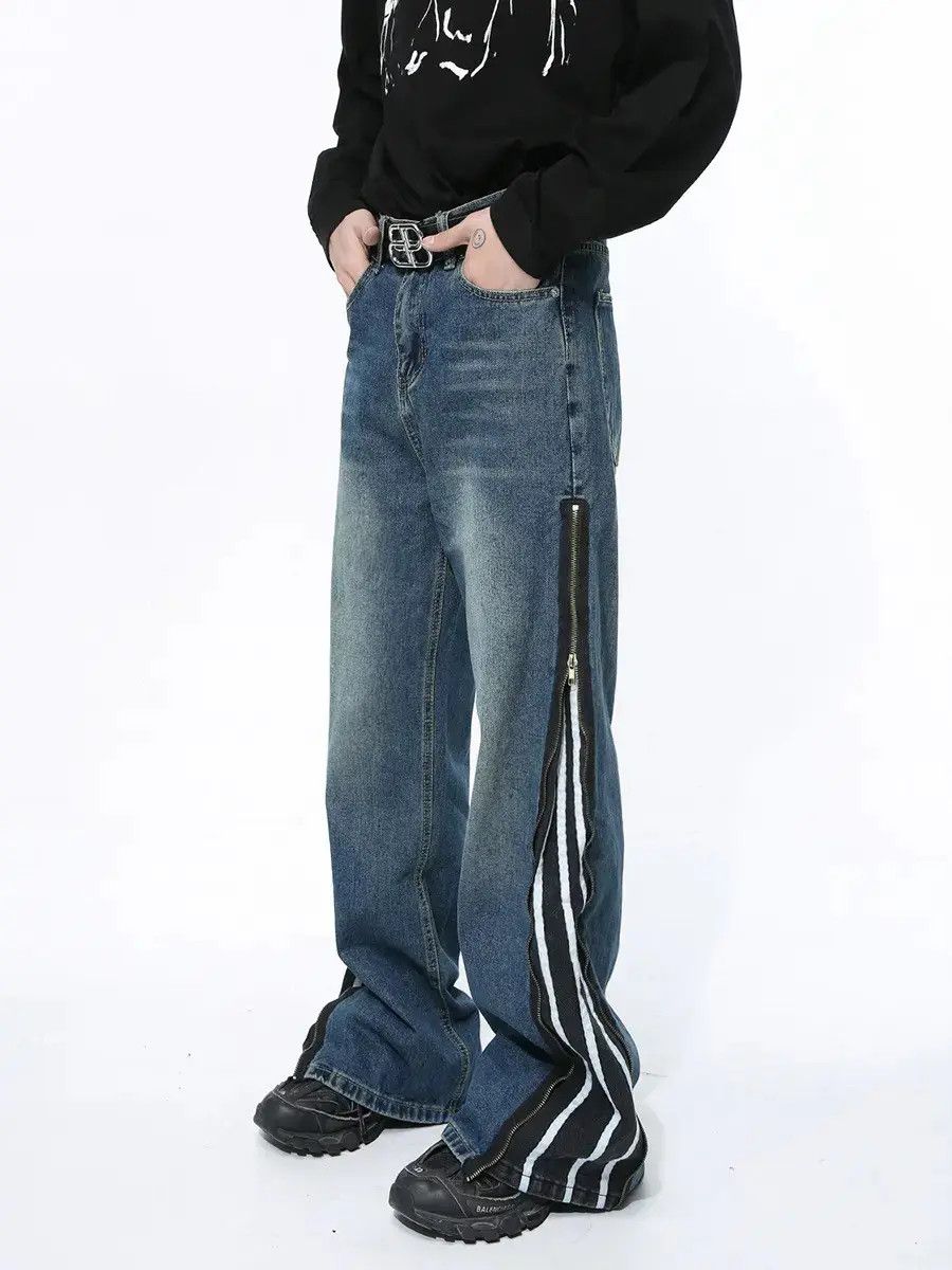 Japanese Brand Retro loose patchwork zipper jeans Size US 32 / EU 48 - 6 Thumbnail