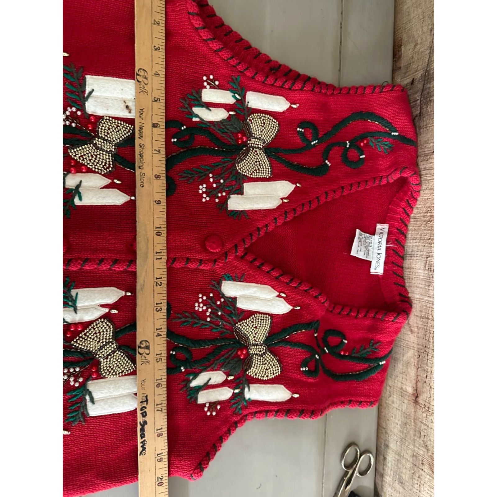 Vintage VINTAGE Victoria Jones Sweater Womens Large Red Christmas mistletoe Holiday Vest Top Size L / US 10 / IT 46 - 5 Thumbnail