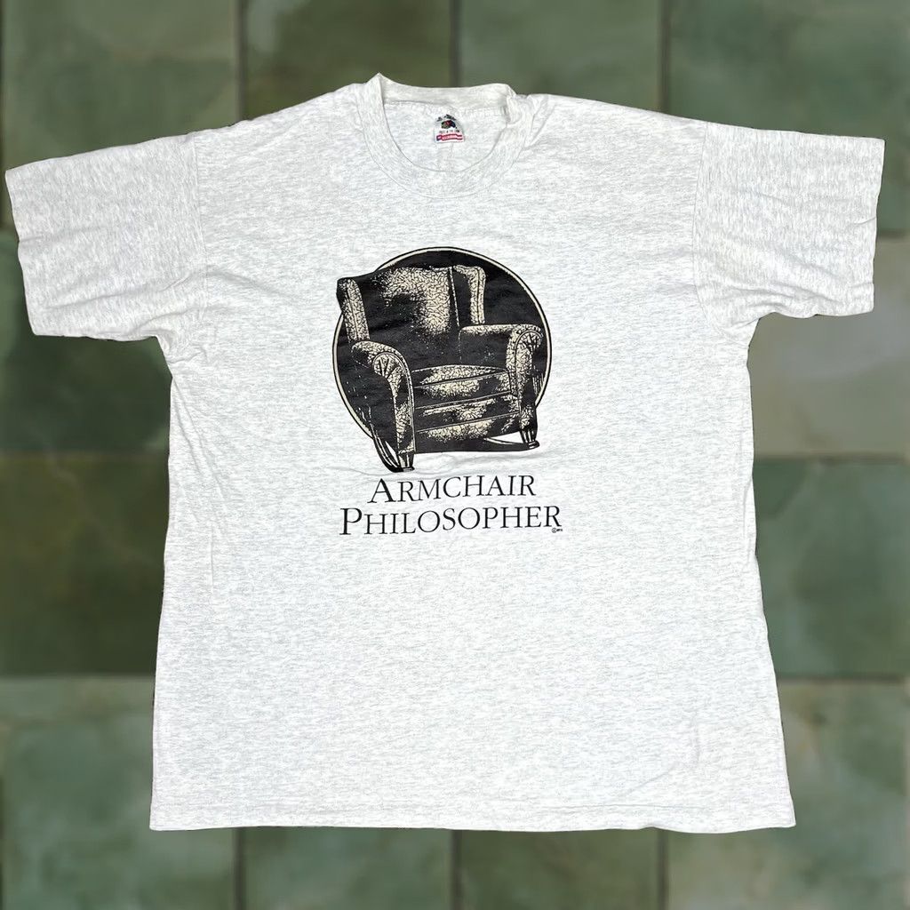 Fruit Of The Loom VINTAGE 90s Graphic Tee T-Shirt Armchair Philosopher XL Made USA Nike Size US XL / EU 56 / 4 - 1 Thumbnail