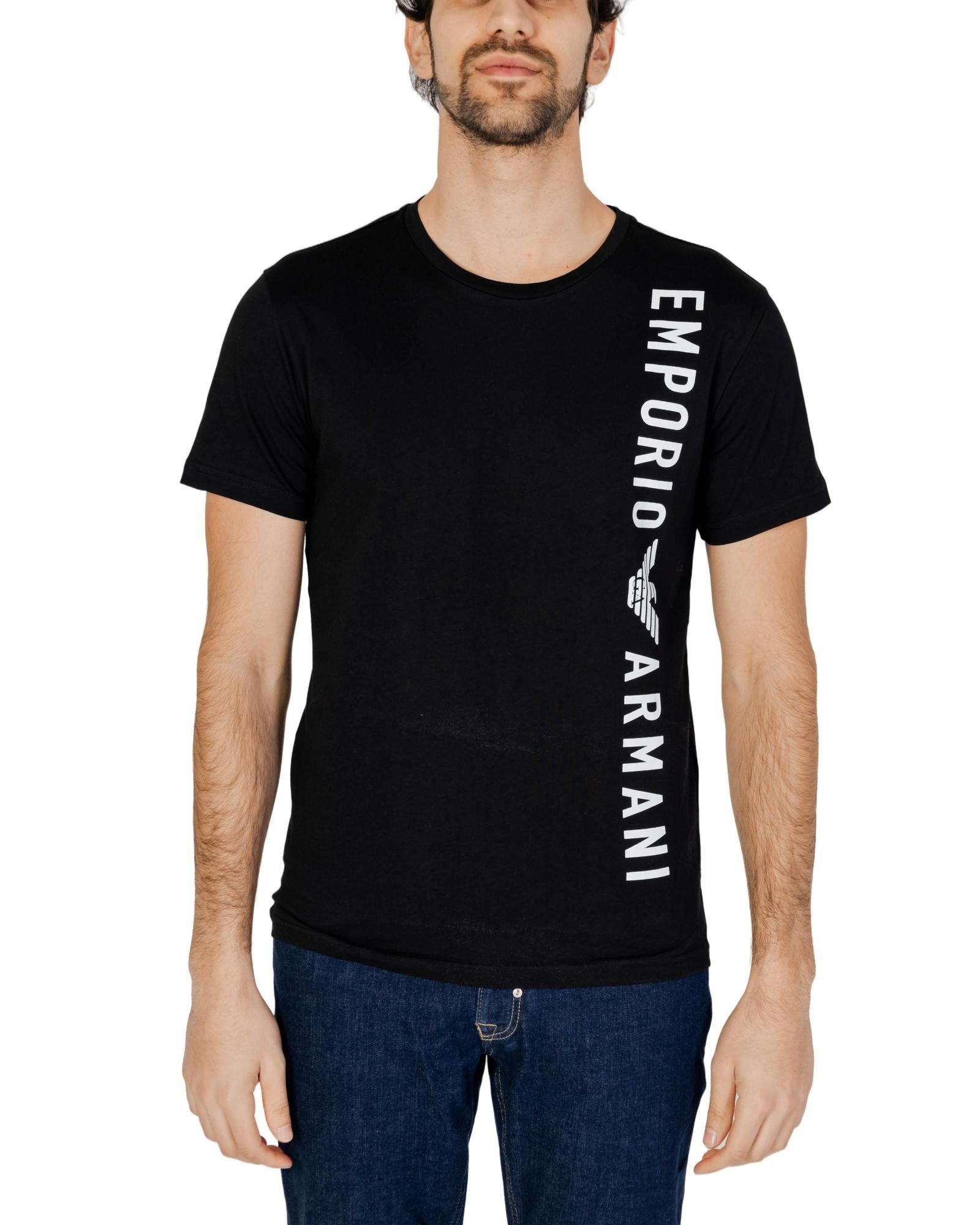 image of Emporio Armani Printed Short Sleeve Cotton T-Shirt in Black, Men's (Size Small)