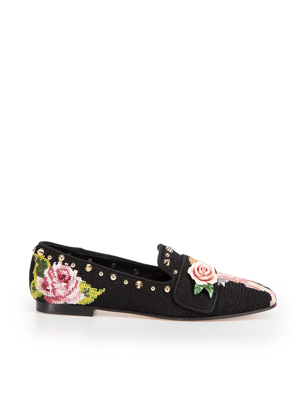 image of Dolce Gabbana Black Cherub Embroidered Loafers, Women's (Size 9)