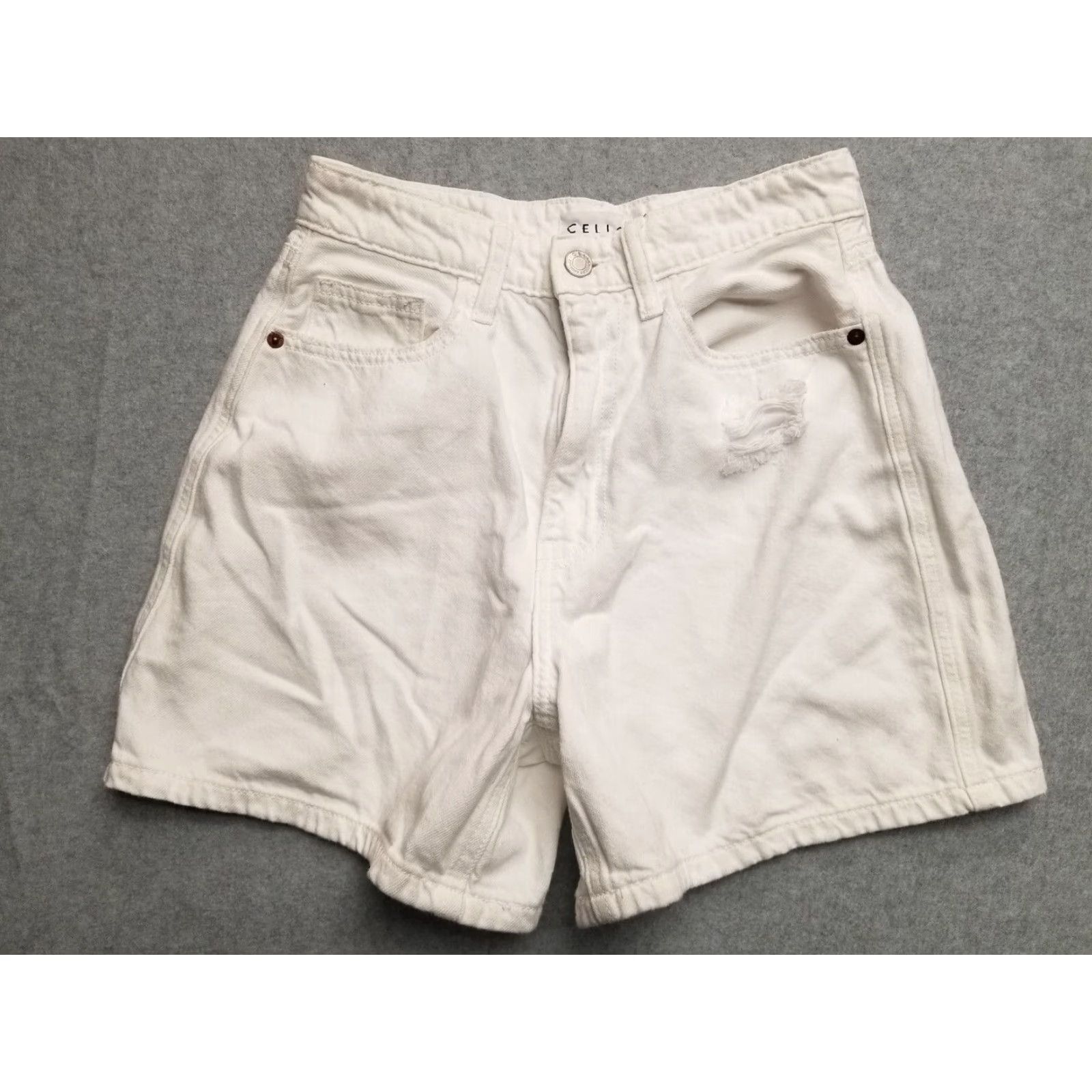 Denime VINTAGE Cello Shorts Womens Small White 100% Cotton Denim Distressed Faded Casual Jeans Size 28" / US 6 / IT 42 - 2 Thumbnail