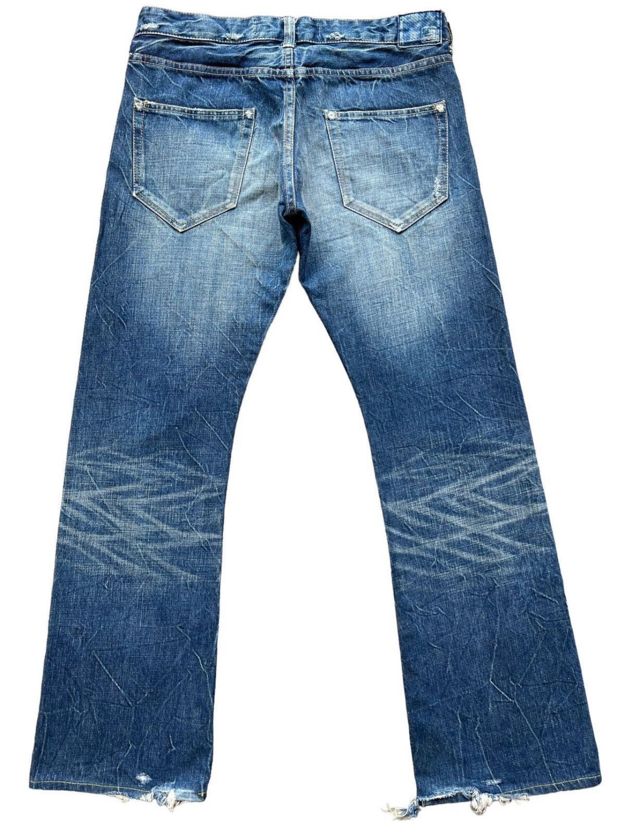 Vintage Blue Japan Distressed Denim Flare Jeans 33x31