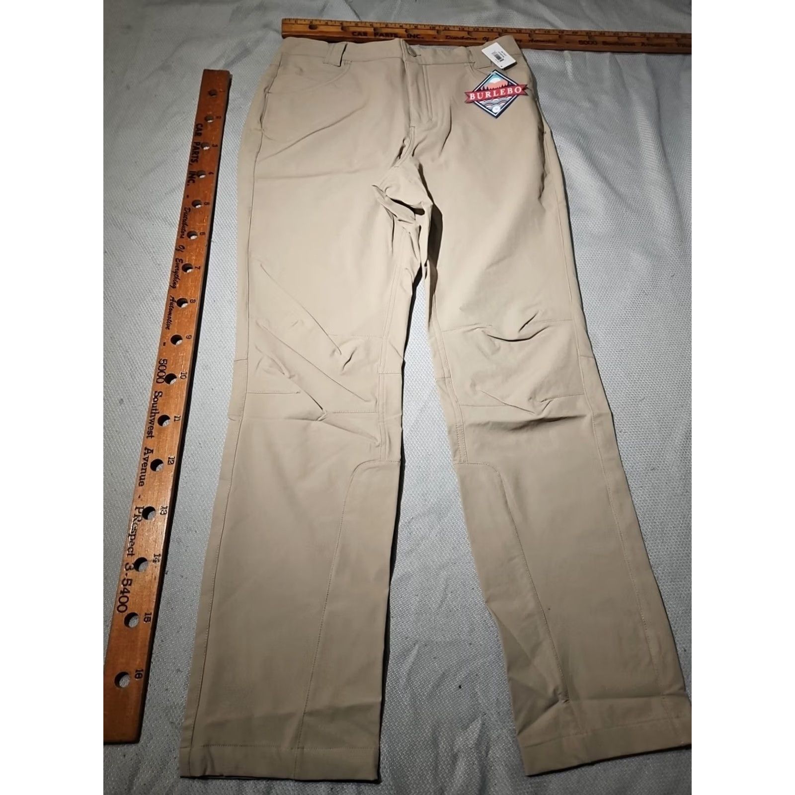Vintage burlebo Challenger Pants Mens M Beige Chino Knit Polyester Spandex Regular Straight Front Pocket Logo 30in Inseam Vintage No Size US 31 - 4 Thumbnail