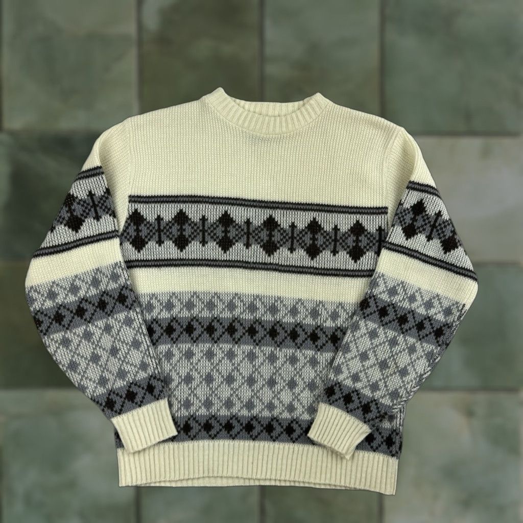 VINTAGE 1980s Sweater Adult Large Custom Aire Geometric Pullover USA 80s 70s Men Crew Neck Multicolor Acrylic Pullover Geometric USA Mens Large