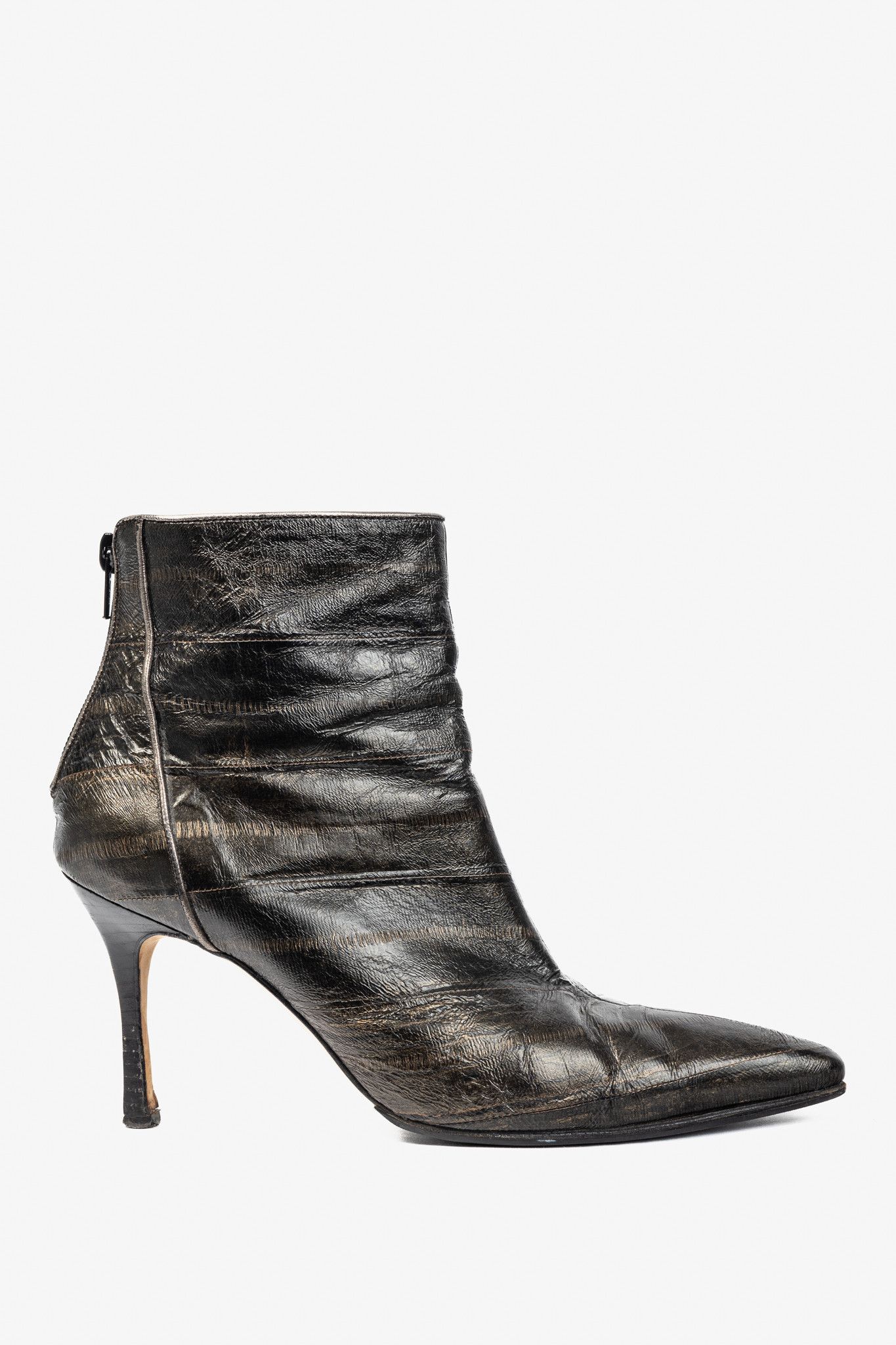 Manolo Blahnik Manolo Blahnik Brown Eelskin Pointed-Toe Booties Size US 6.5 / IT 36.5 - 1 Thumbnail
