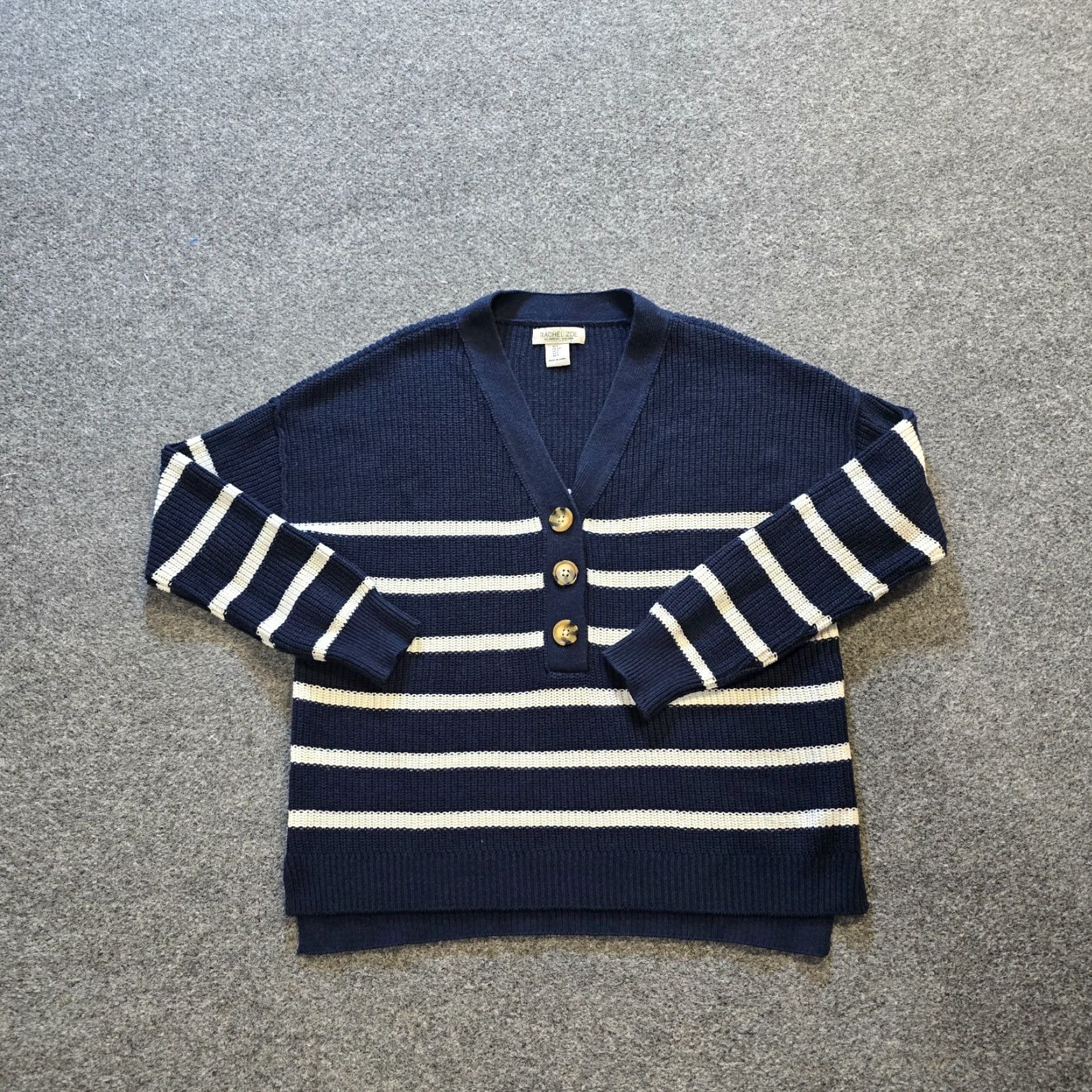 Rachel Zoe Rachel Zoe Sweater Womens Small Blue White Striped Henley Knit Nautical Preppy Pullover Knitwear Winter Fall Mens? No gender tag. Size S / US 4 / IT 40 - 2 Thumbnail