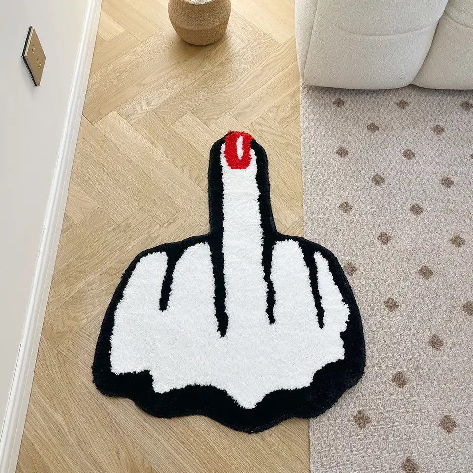 Designer Red Middle Finger Shaped Soft Bedroom Carpet Rug Size ONE SIZE - 2 Thumbnail