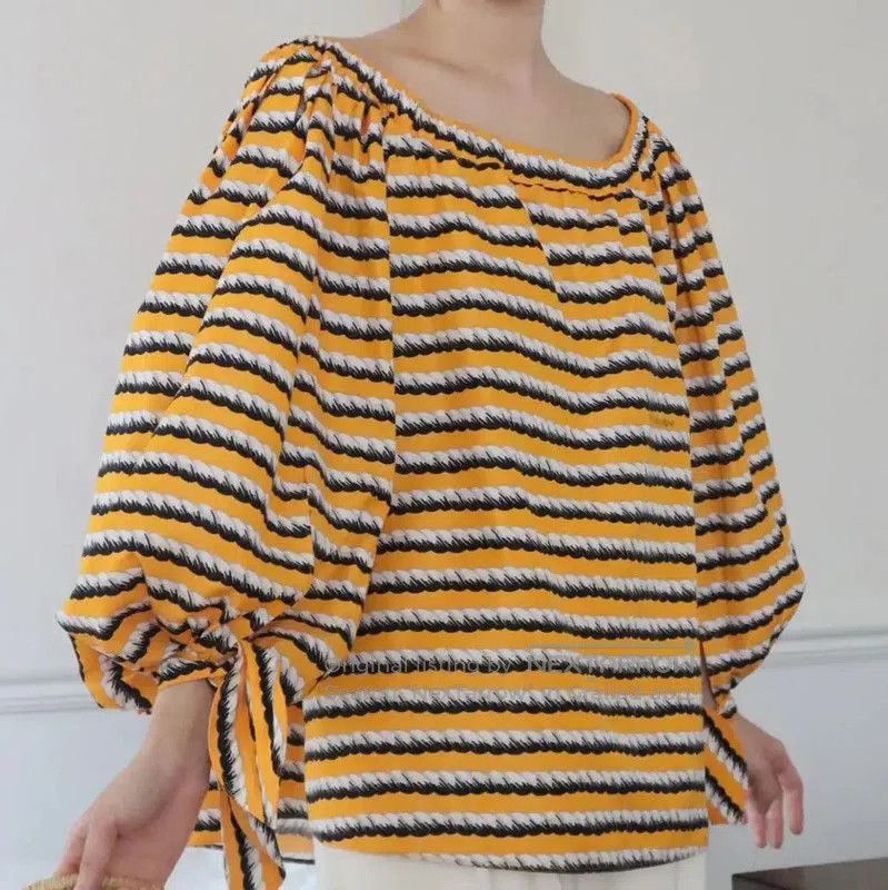 Yves Saint Laurent YSL Striped Cotton Short Sleeve Shirt for Women . Size M / US 6-8 / IT 42-44 - 1 Thumbnail