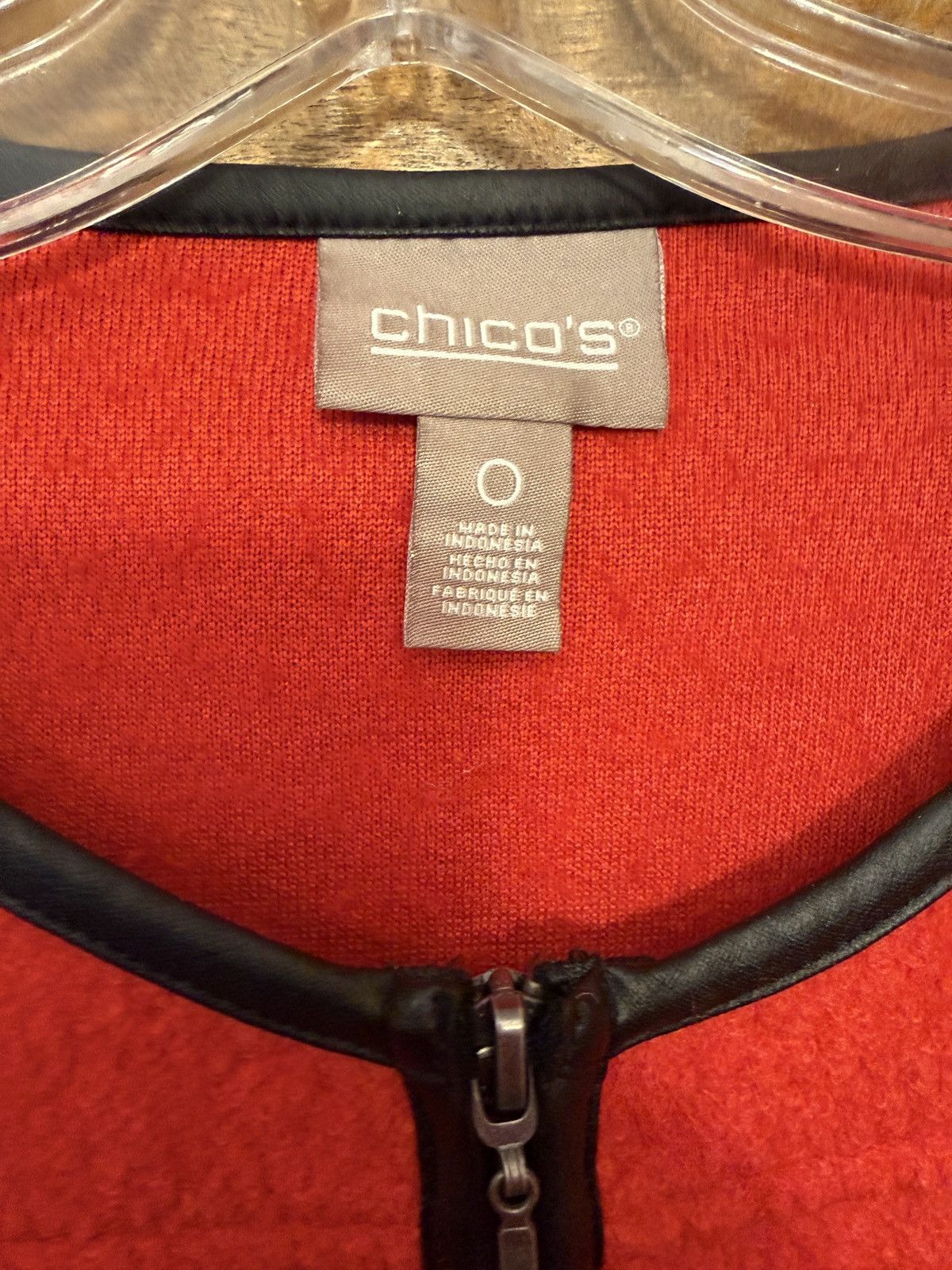 Chicos Chico’s Women’s Red Wool Blend Full Zip Faux Leather Size S / US 4 / IT 40 - 2 Thumbnail