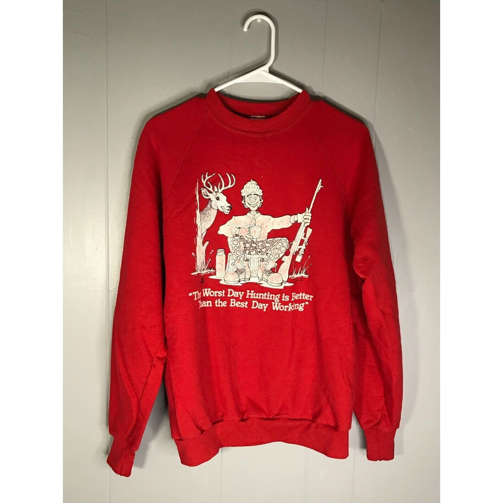 Jerzees Vintage 80's Jerzees Hunting Best Day Humor Tourist Red Swea Size US L / EU 52-54 / 3 - 1 Thumbnail