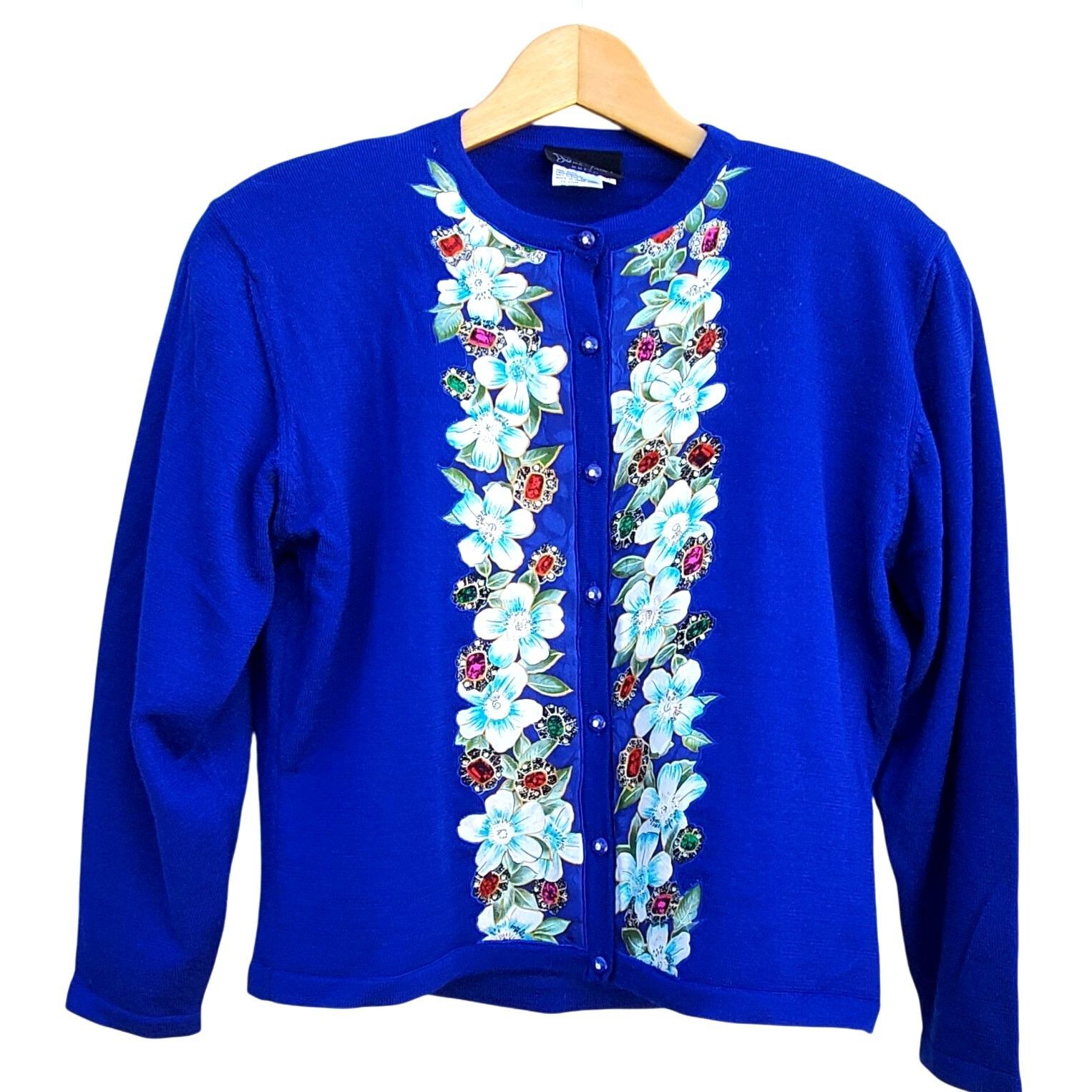 Vintage Diane Freis 80s Blue Purple Cardigan with Rhinestones L XL Size XL / US 12-14 / IT 48-50 - 1 Thumbnail