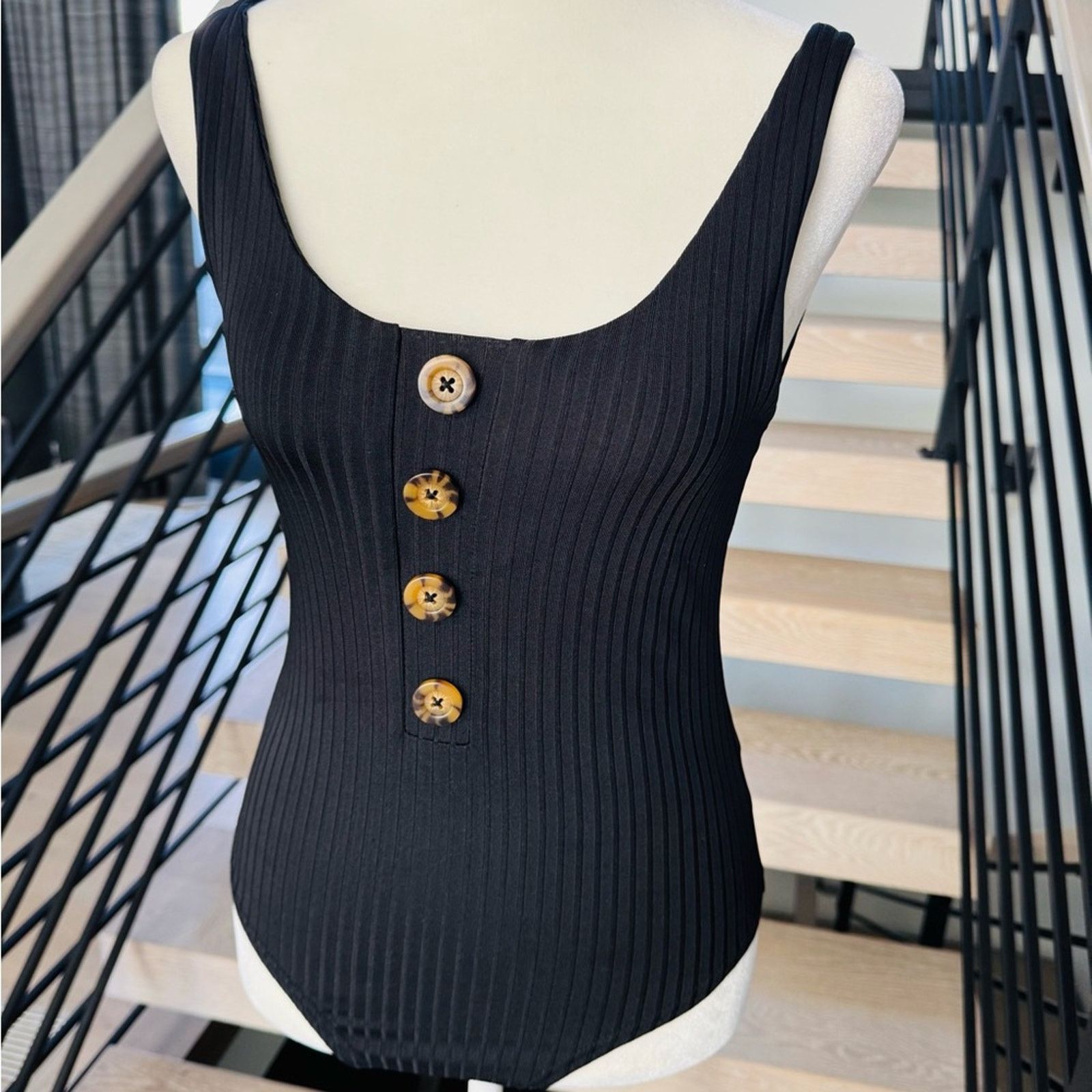 Other New Y2K Black Ribbed Swimsuit with Button Accents size XS Size XS / US 0-2 / IT 36-38 - 3 Thumbnail