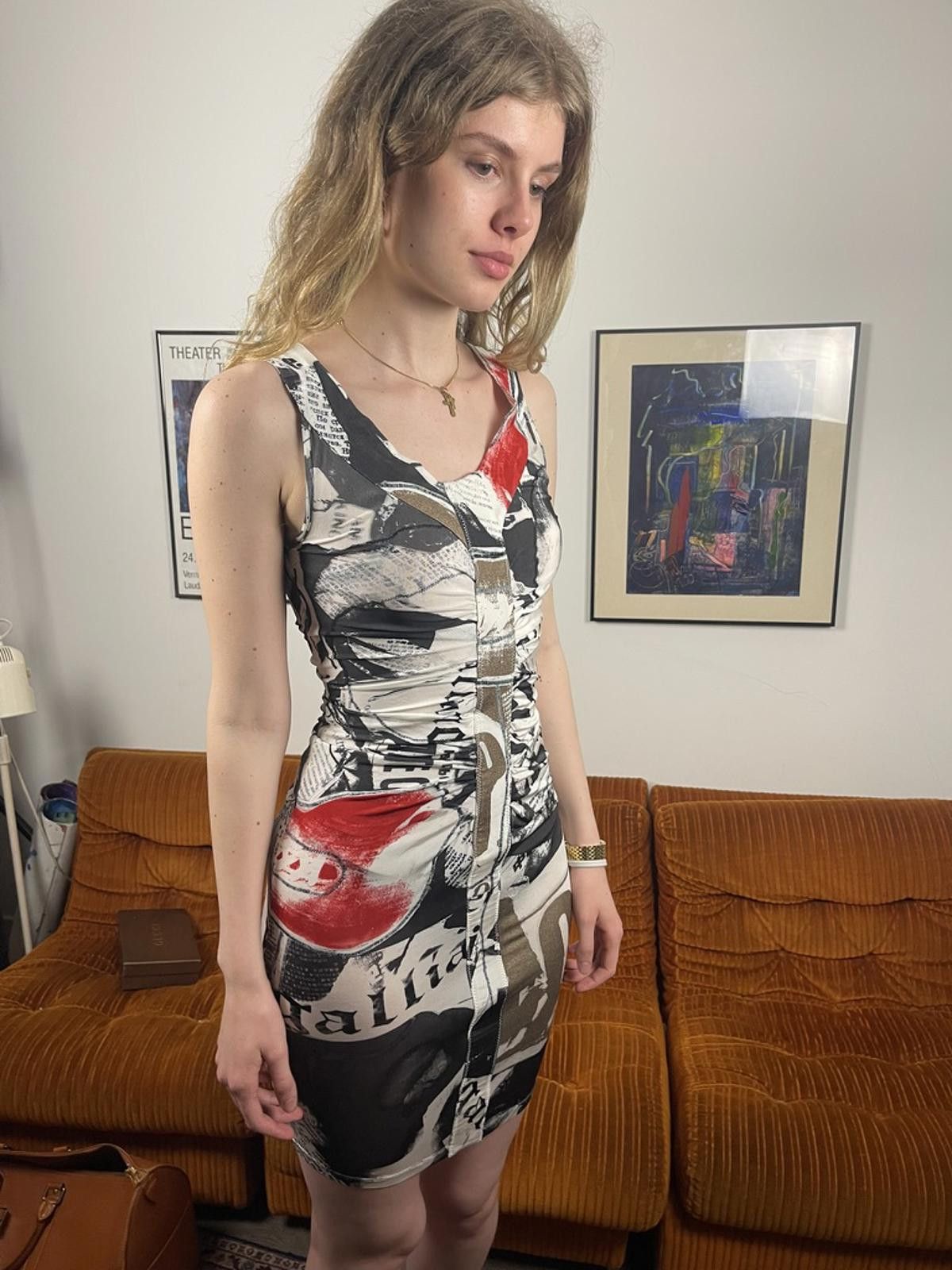Unknown London John Galliano - Sleeveless Abstract Print Bodycon Dress Size S / US 4 / IT 40 - 7 Thumbnail