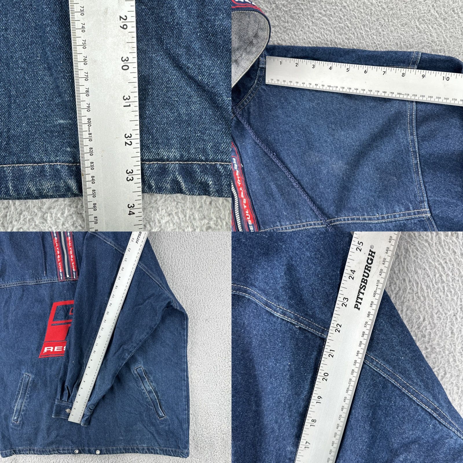 Vintage VINTAGE Results Jeans XL Embroidered Blue Denim Hooded 1/4 Zip Anorak Jacket 90s Mens Size US 36 / EU 52 - 9 Thumbnail