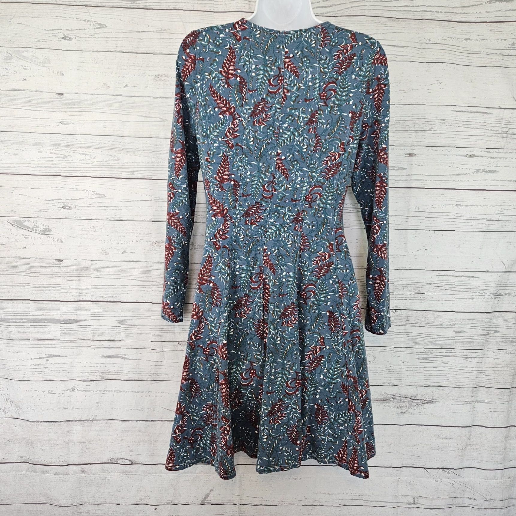 Vintage Sahalie Womens Dress Petite Small Blue Floral Long Sleeve Cotton Blend A-Line Size S / US 4 / IT 40 - 3 Thumbnail