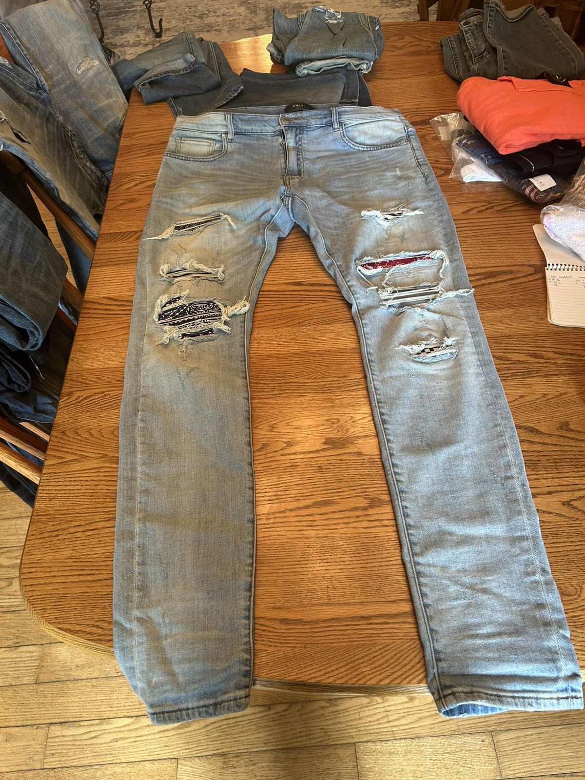 AMIRI Bandana Art Patch Skinny Denim Jeans Rosebowl Size 34