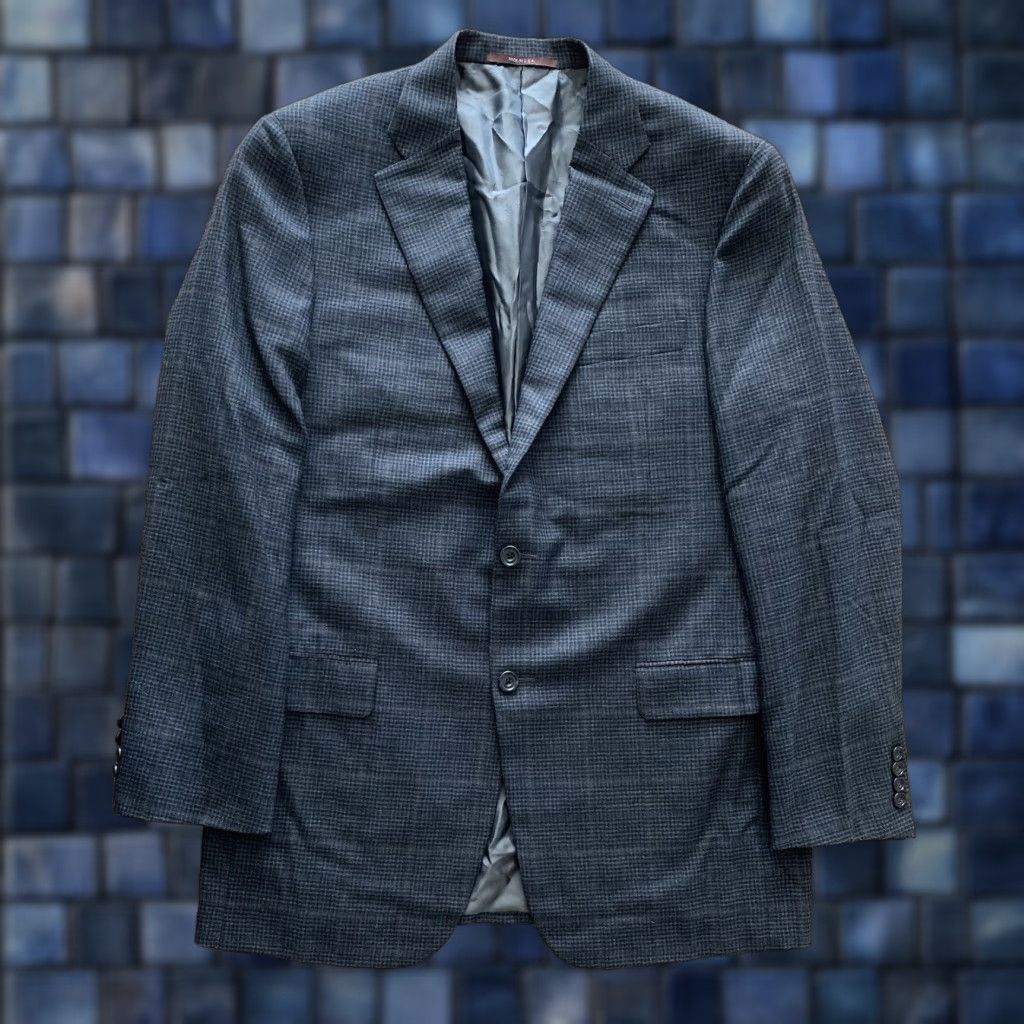 Vintage Hickey Freeman Blazer Jacket Gray Plaid Wool 42L Single-Breasted Notch Lapel 2-Button Double-Vented Regular Men’s Size 42R - 1 Thumbnail