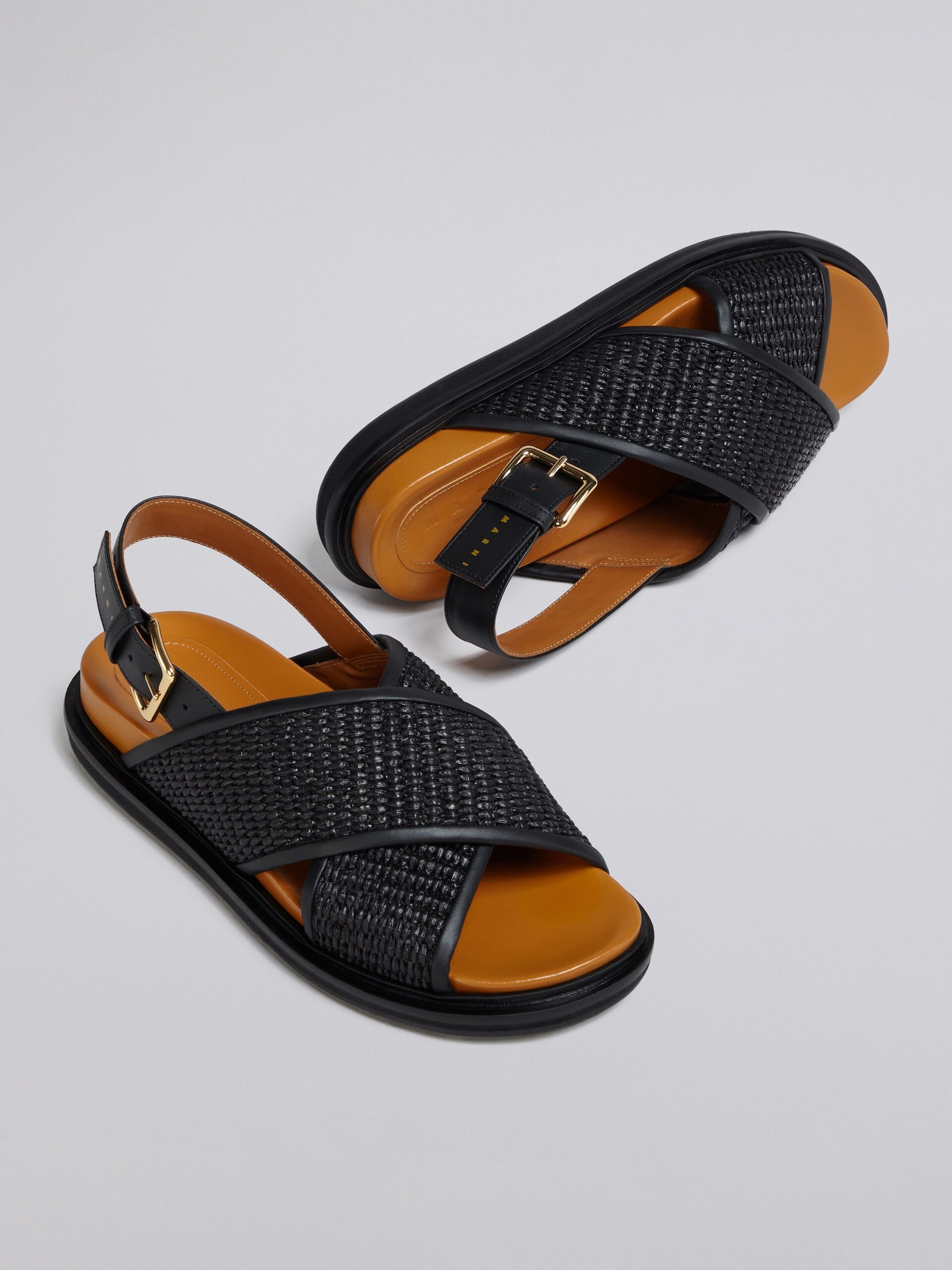 Marni oc11z0525 Raffia And Leather Fussbett in Black Size US 6 / IT 36 - 3 Thumbnail