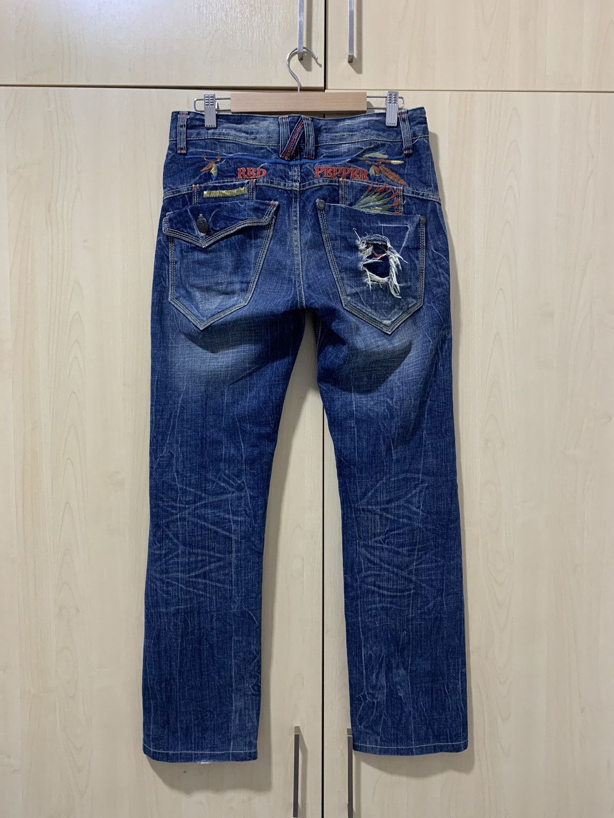 Japanese Brand Red Pepper denim pant red indian design distressed Size 31" - 3 Thumbnail