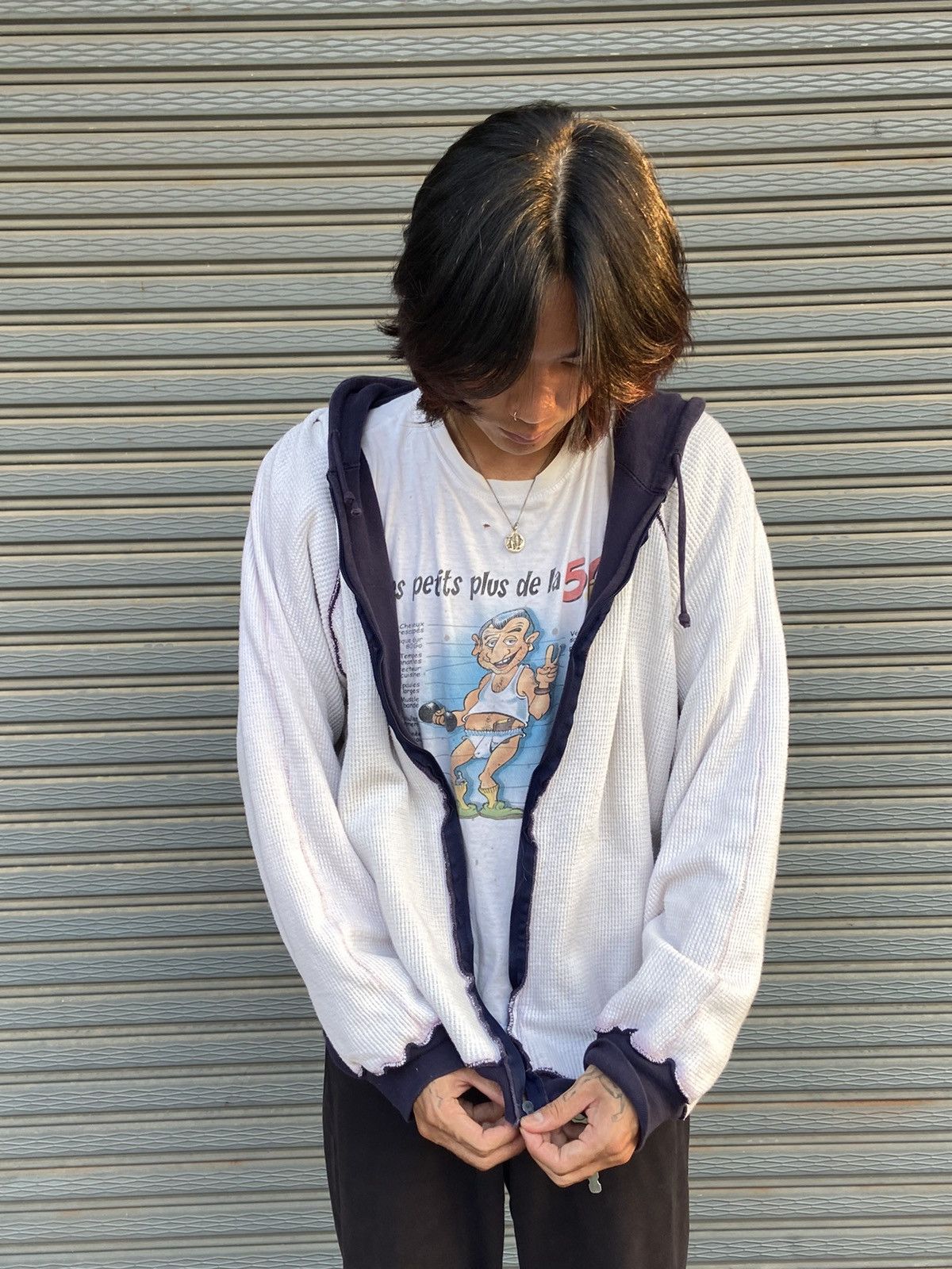 Japanese Brand × Vintage Vintage 1980s knit waffle hoodie boxy fit Size US XXL / EU 58 / 5 - 10 Thumbnail