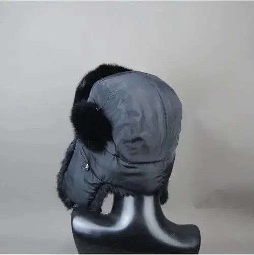 Other Warm Natural Rabbit Fur Bomber Hat With Earflaps Size ONE SIZE - 3 Thumbnail
