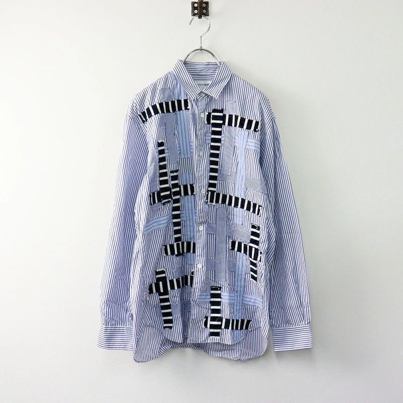 Comme des Garcons SHIRT Shirt Border Stripe Patchwork Cotton Button Up Saxe Blue Size US S / EU 44-46 / 1 - 1 Thumbnail