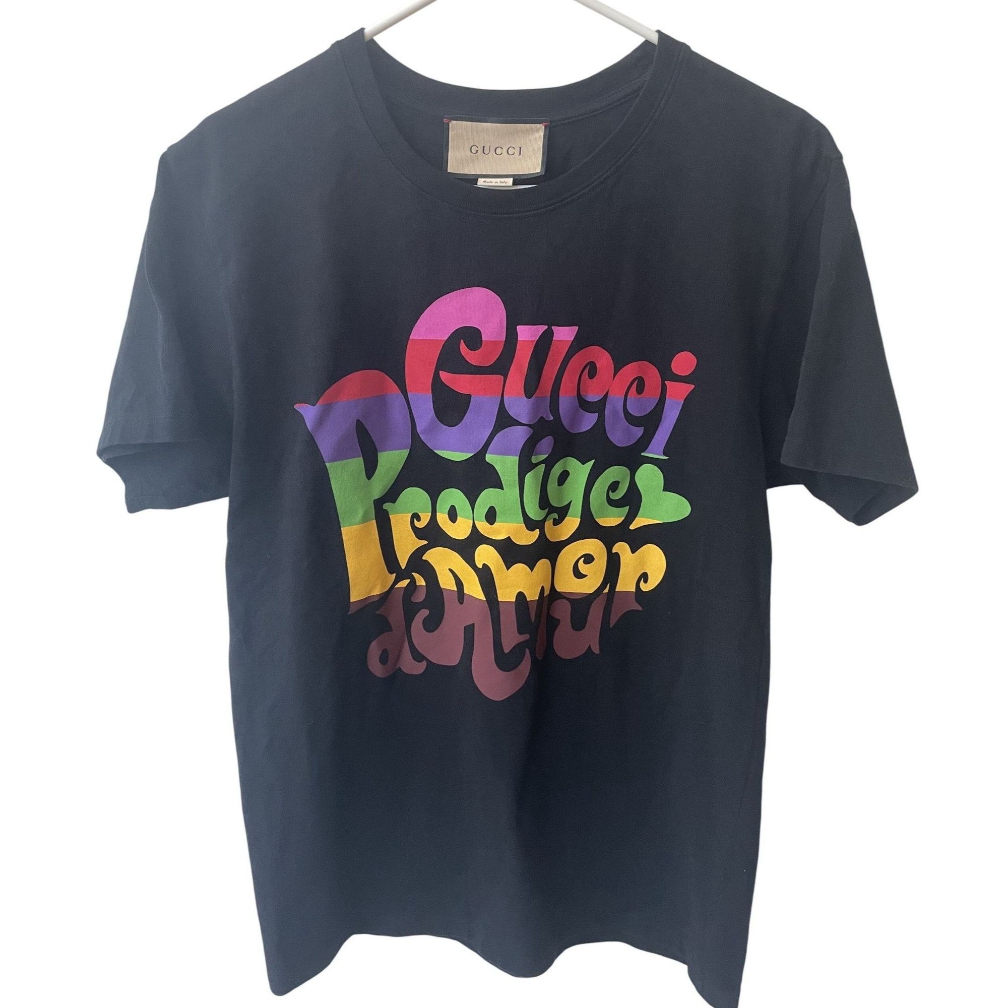 Gucci Gucci Black T-Shirt Rainbow Logo "Prodiges DAmor" Design XXS Size XXS / US 00 / IT 34 - 1 Thumbnail