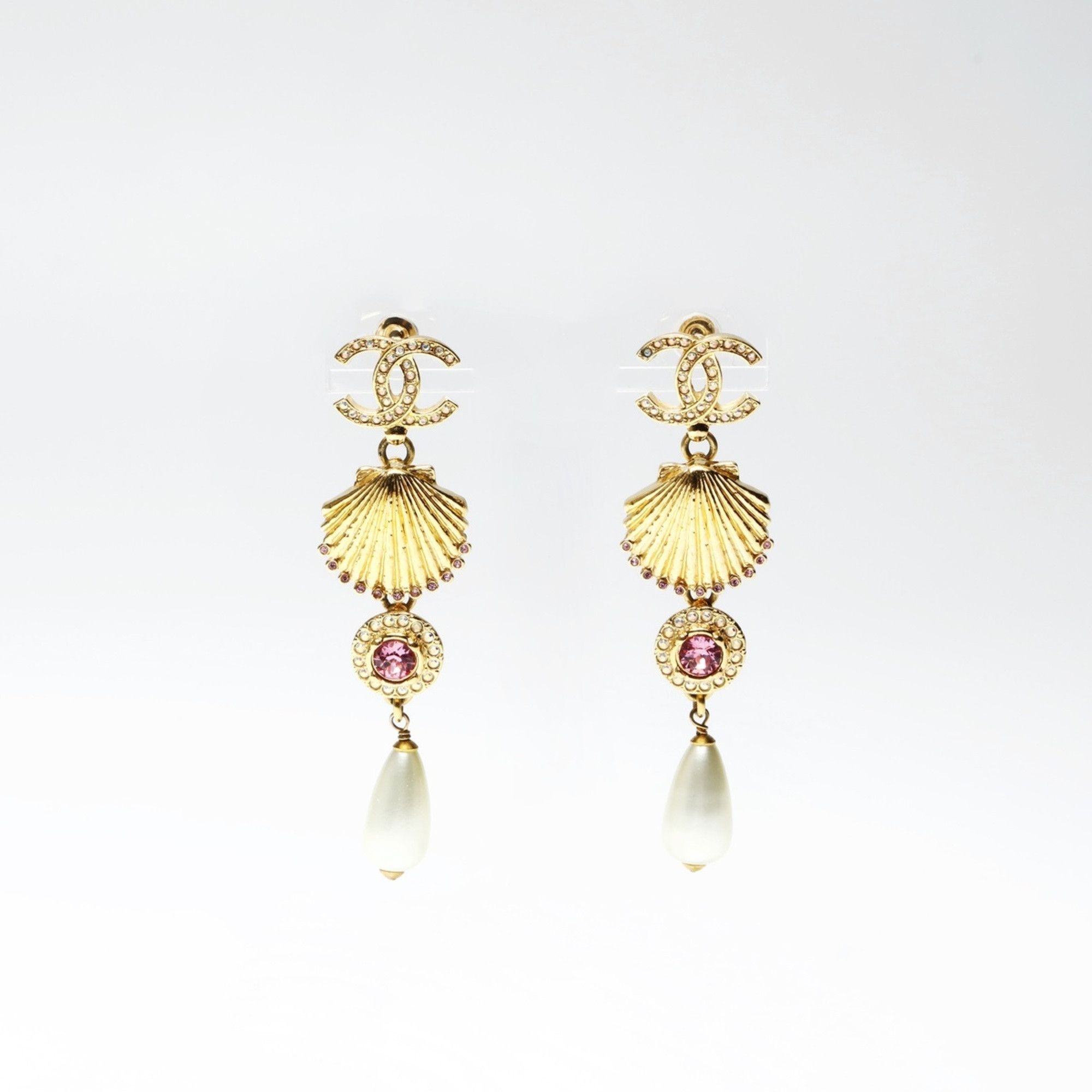 Chanel CHANEL Shell, Pearl, and Rhinestone Drop Earrings, Gold, A23C 2023, WS25248 Size ONE SIZE - 1 Thumbnail
