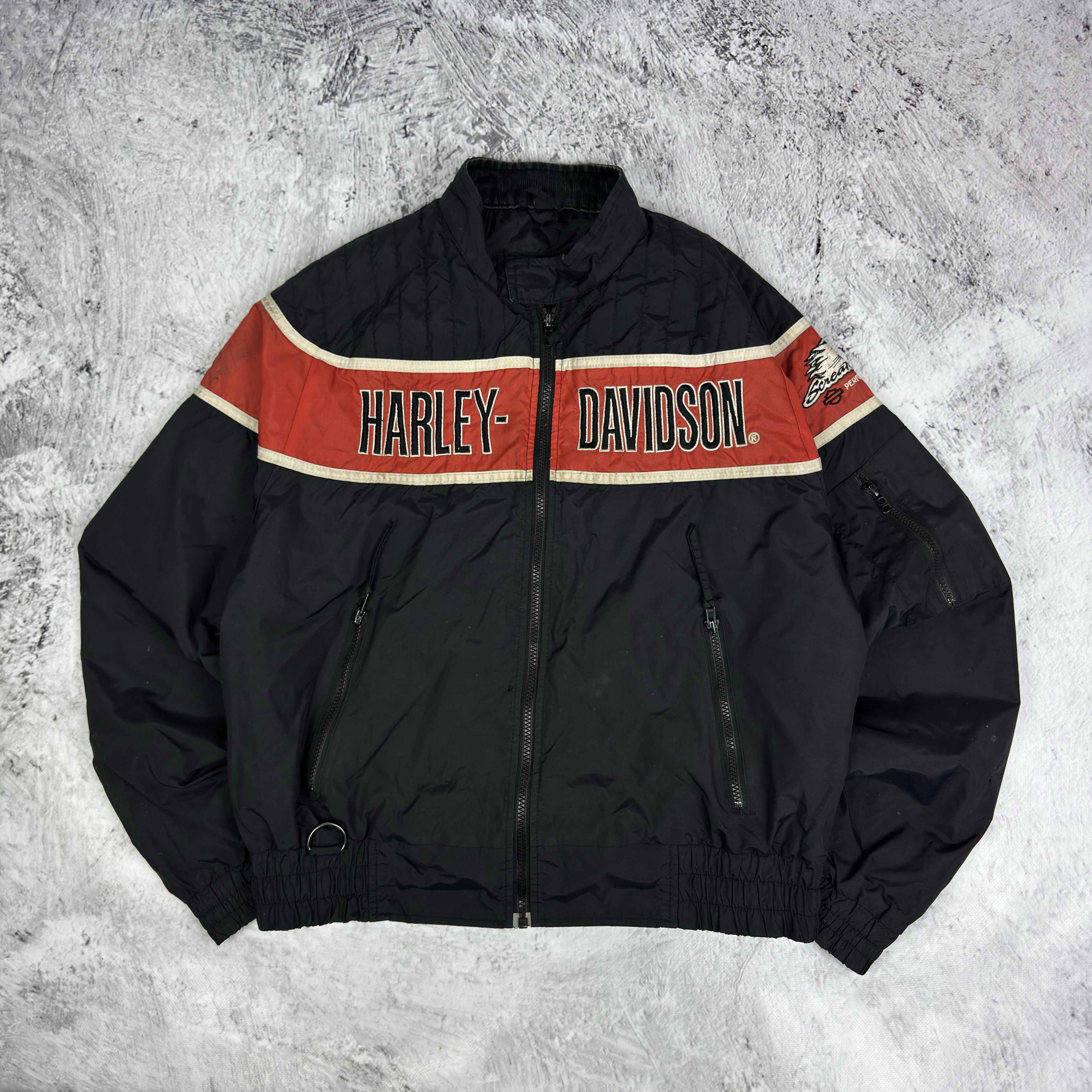 Harley Davidson Harley-Davidson Men's Black Full Zip Biker Racing Jacket Size US L / EU 52-54 / 3 - 2 Thumbnail