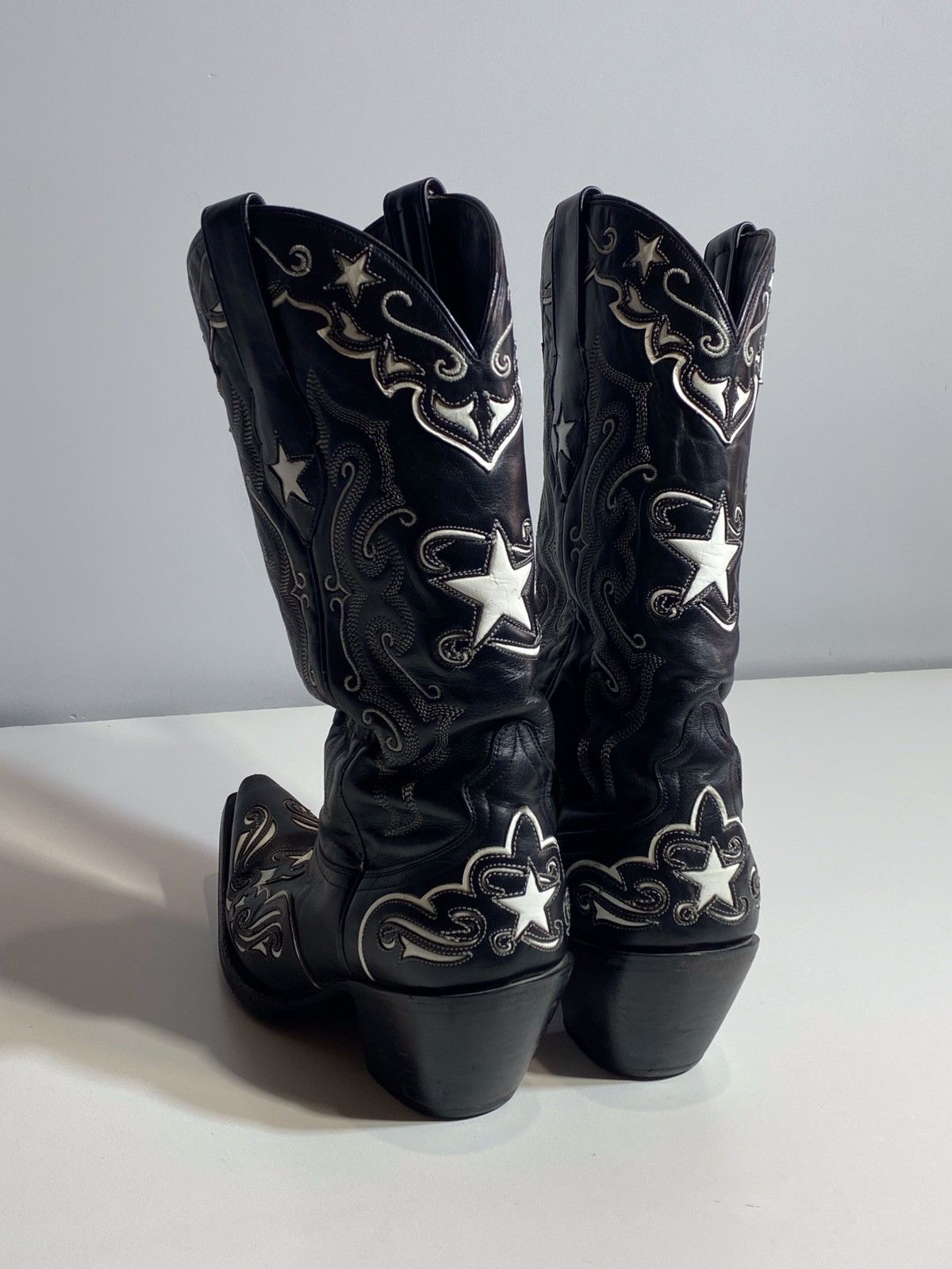 Genuine Leather 🔥 Y2K BLACK STAR COWBOY BOOTS MEXICO STAR EMBROIDERY WESTERN Size US 7 / EU 40 - 3 Thumbnail