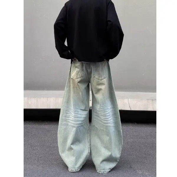 Japanese Brand Retro loose dirty dyed cat whisker jeans Size US 32 / EU 48 - 4 Thumbnail