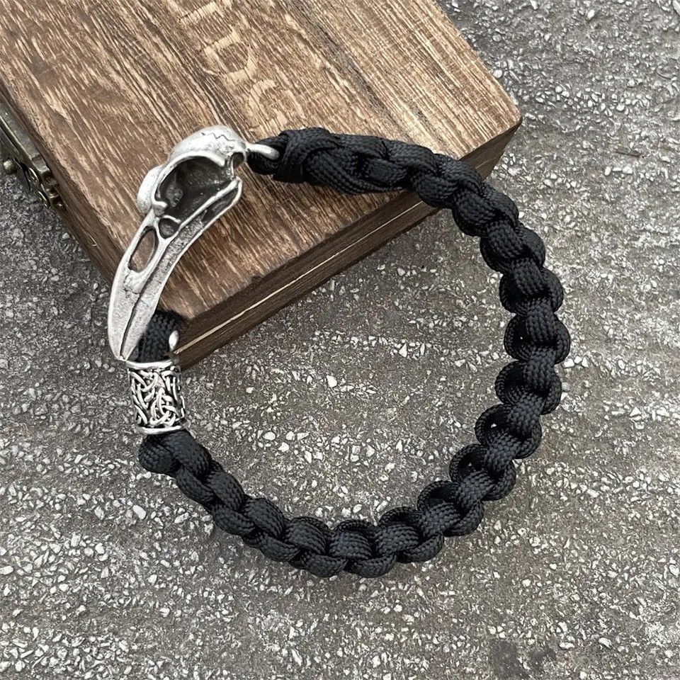 Vintage Viking Odin Raven Skull Bracelet Men Women Gothic Size ONE SIZE - 2 Thumbnail