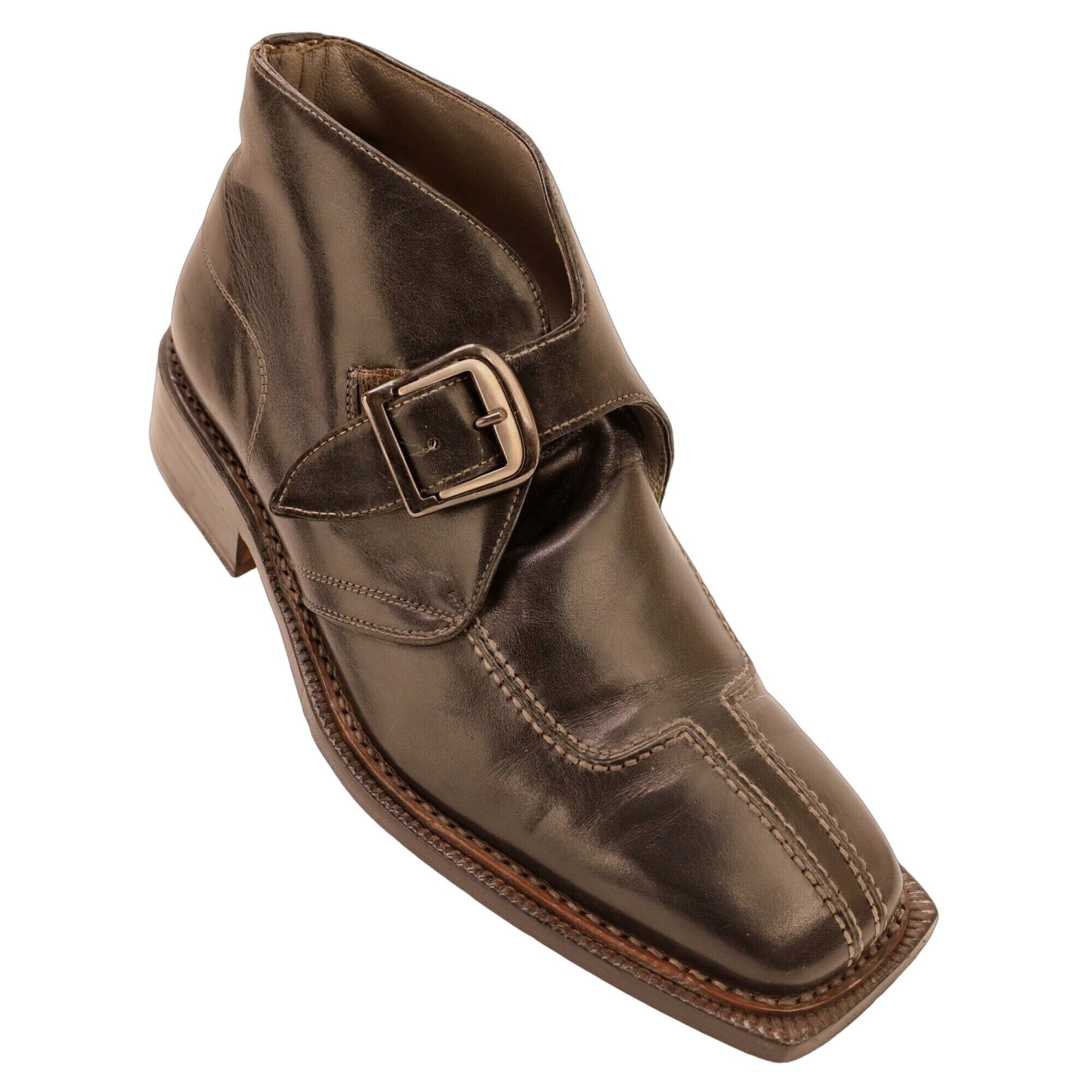 image of Vintage Bello Mostro Italy Men's 8 Black Leather Dress Shoe in Black Brown