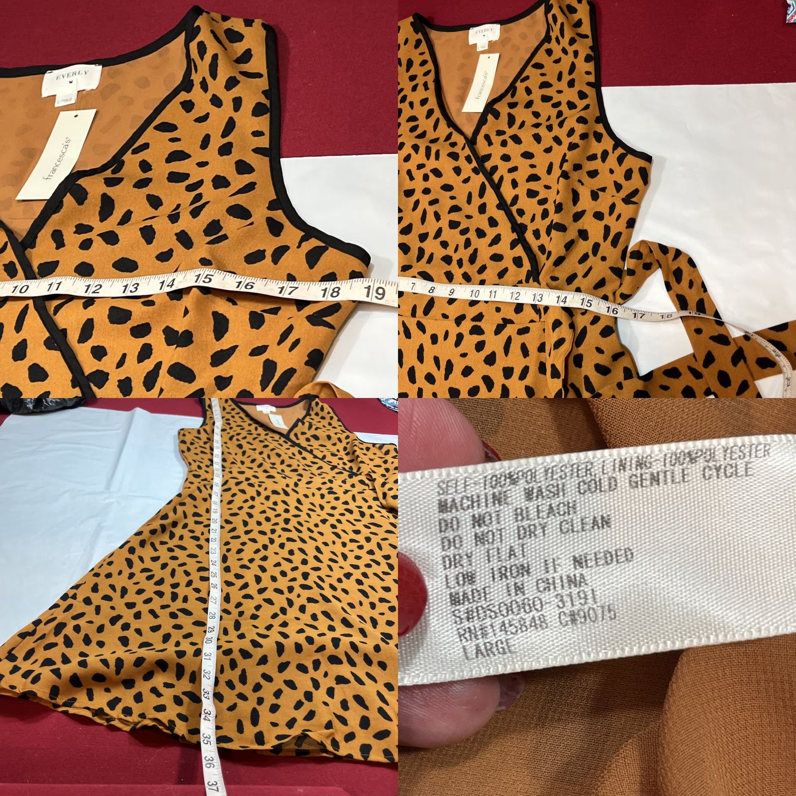 Vintage Everly Dress Women L Black Animal Print Wrap Front V Neck Sleeveless NEW Size L / US 10 / IT 46 - 8 Thumbnail