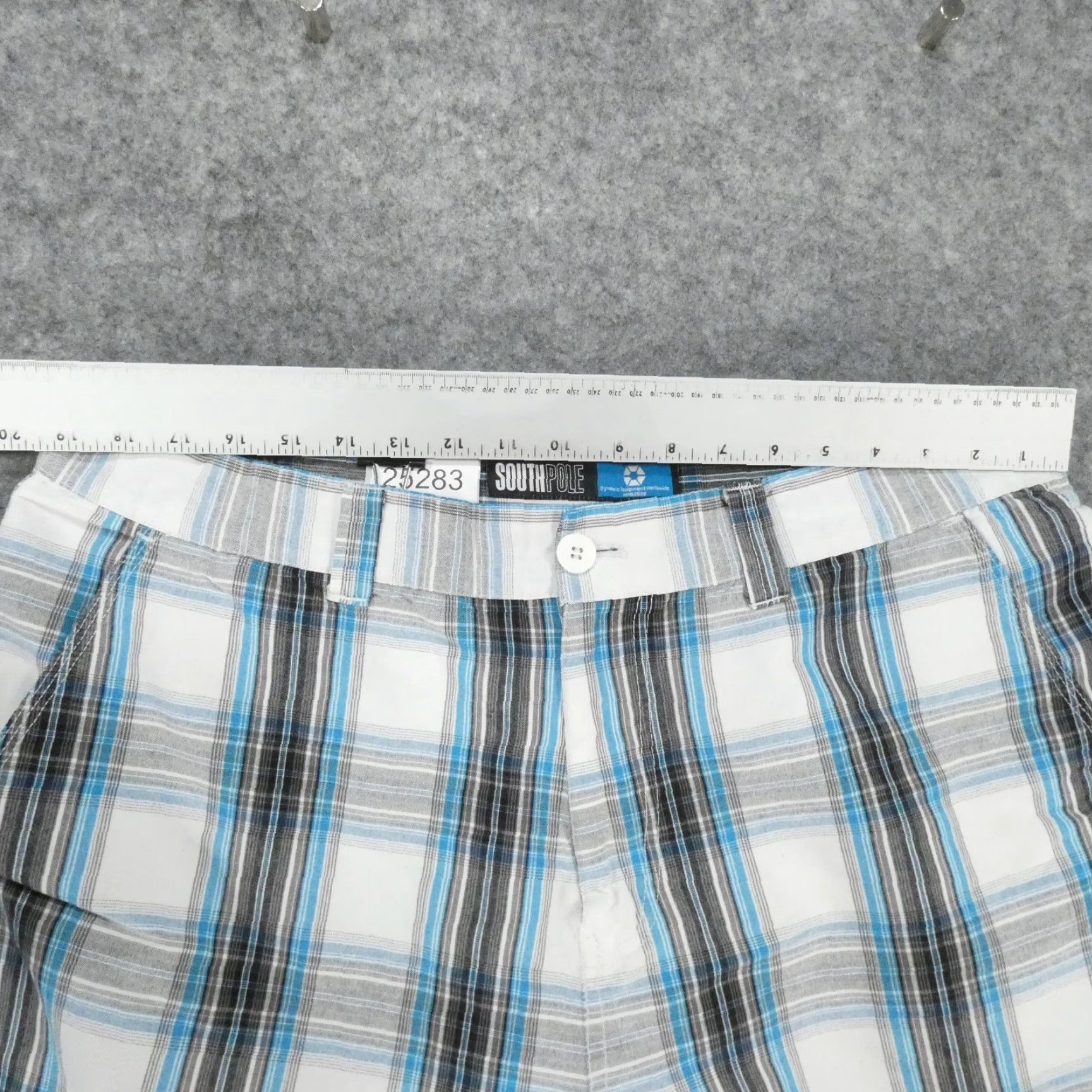 Southpole Southpole Shorts Mens 38 Cargo Flat Front Blue Black White Plaid Size US 38 / EU 54 - 7 Thumbnail