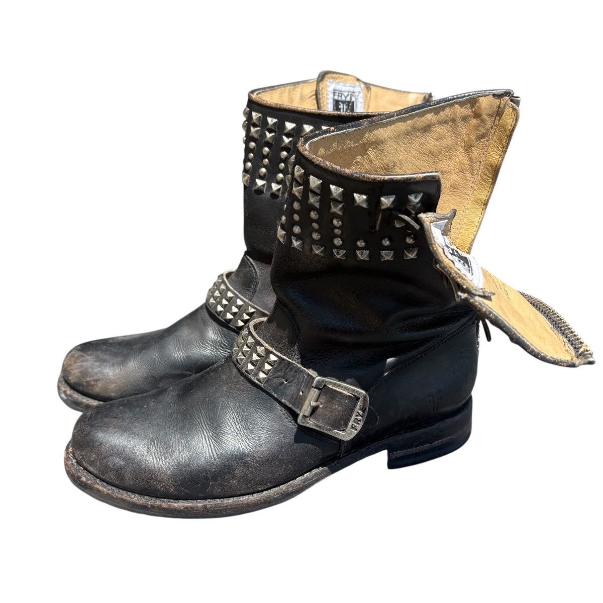 Studded Frye Motorcycle Boot FRYE JENNA Black Leather Studded