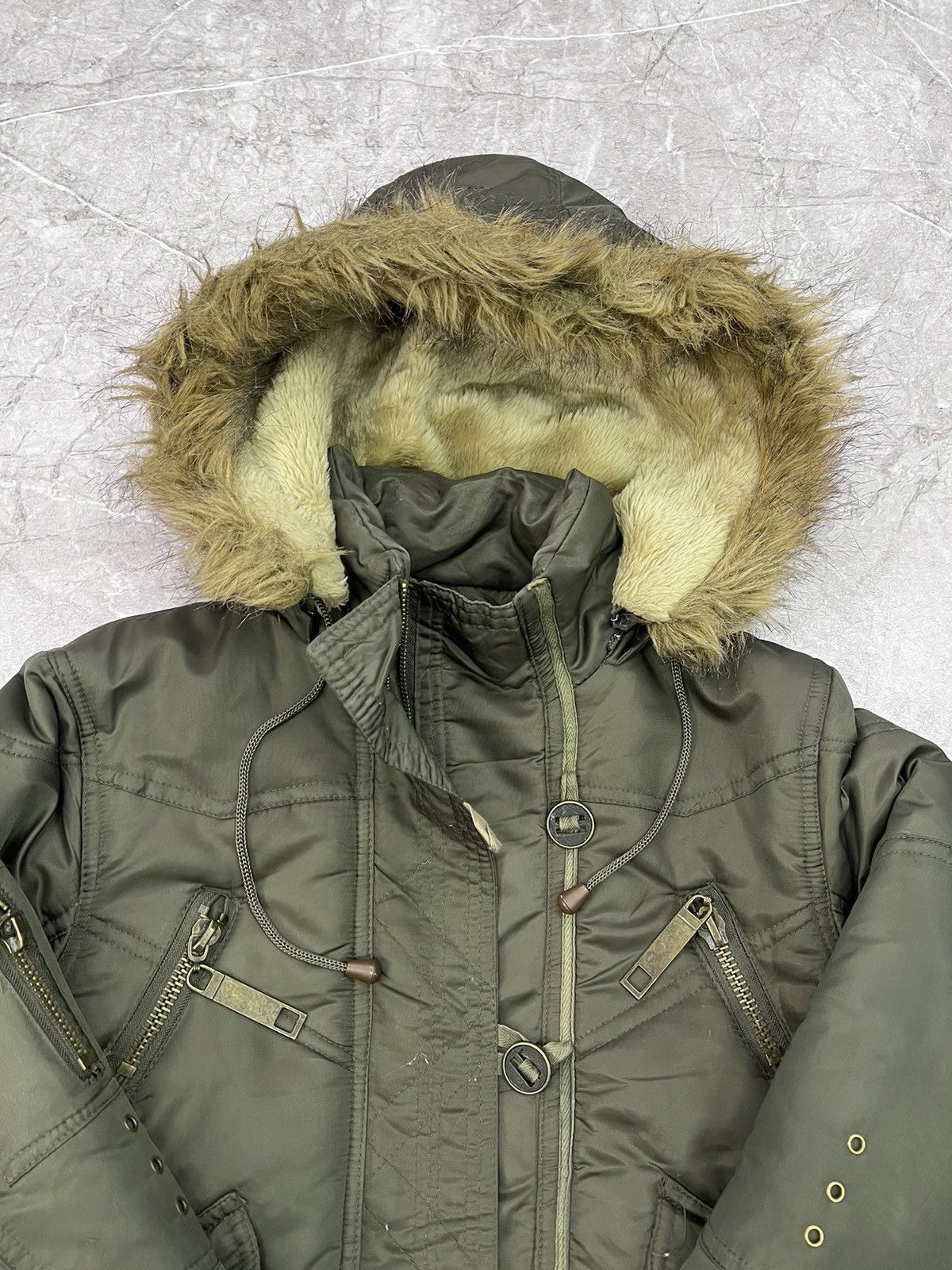 2000s Japanese Punk Grunge Fur Puffer Jacket opium style