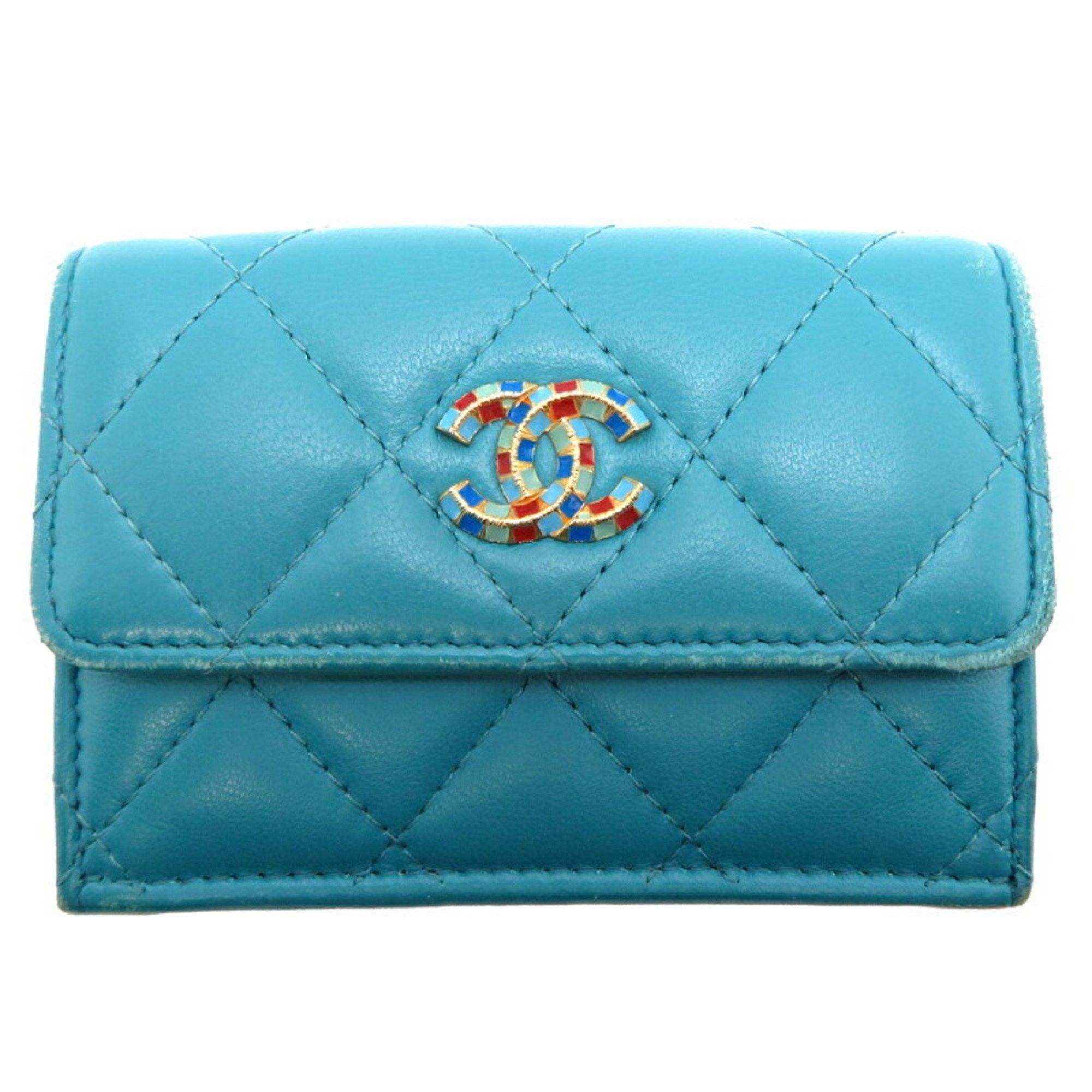 Chanel Chanel Coco Mark Tri-fold Wallet for Women, Leather, Turquoise (Blue) Size ONE SIZE - 1 Thumbnail